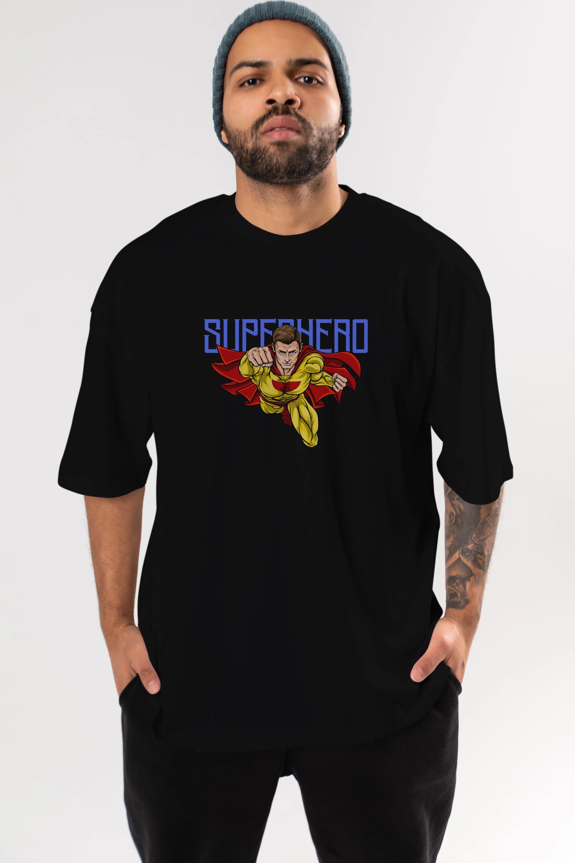 Super Hero Ön Baskılı Oversize t-shirt Erkek Kadın Unisex