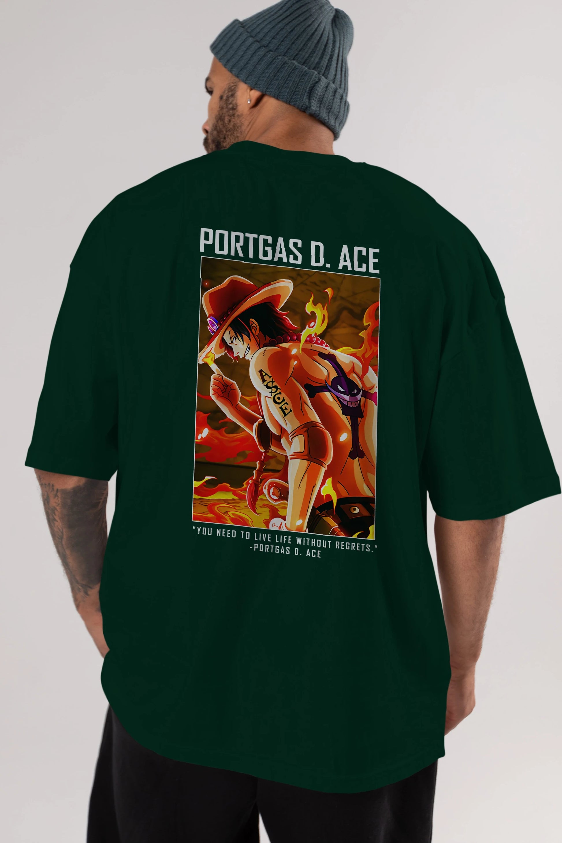 Portgas D. Ace Anime Arka Baskılı Oversize t-shirt Erkek Kadın Unisex %100 pamuk tişort