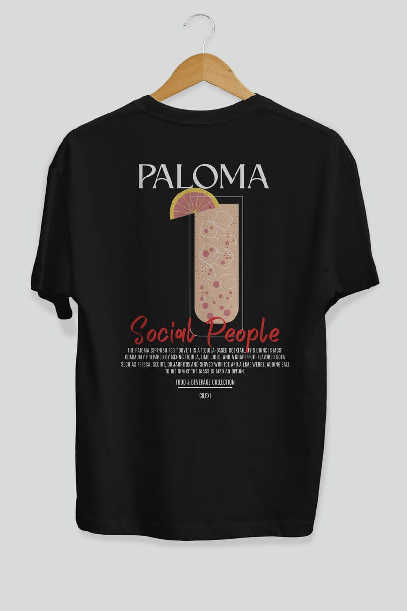 Paloma Kokteyl Serisi Baskılı Oversize t-shirt Erkek Kadın Unisex %100 Pamuk Bisiklet Yaka tişort