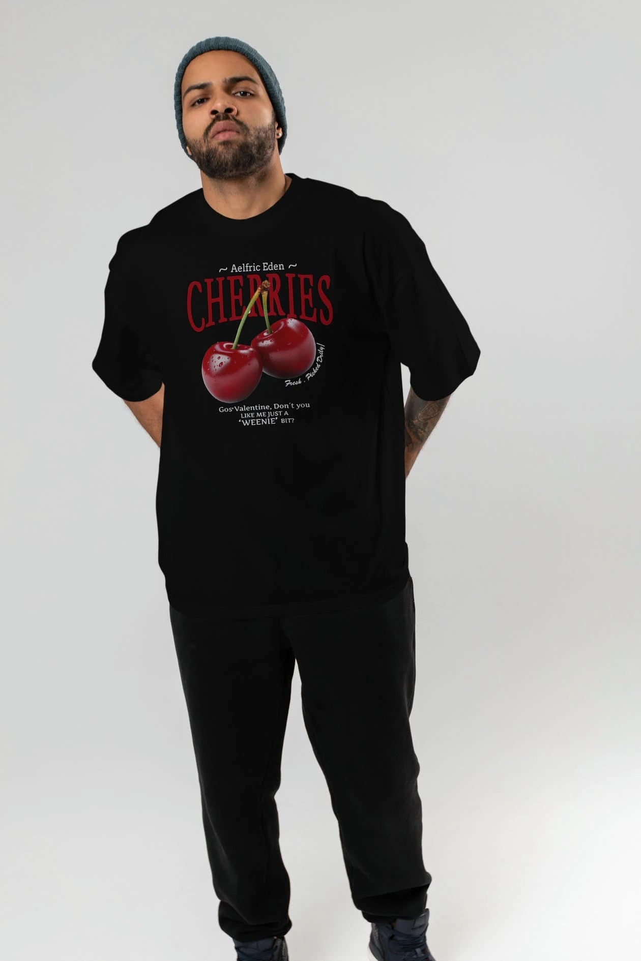 Cherry Cherries Ön Baskılı Oversize t-shirt Erkek Kadın Pamuk Bisiklet Yaka tişort