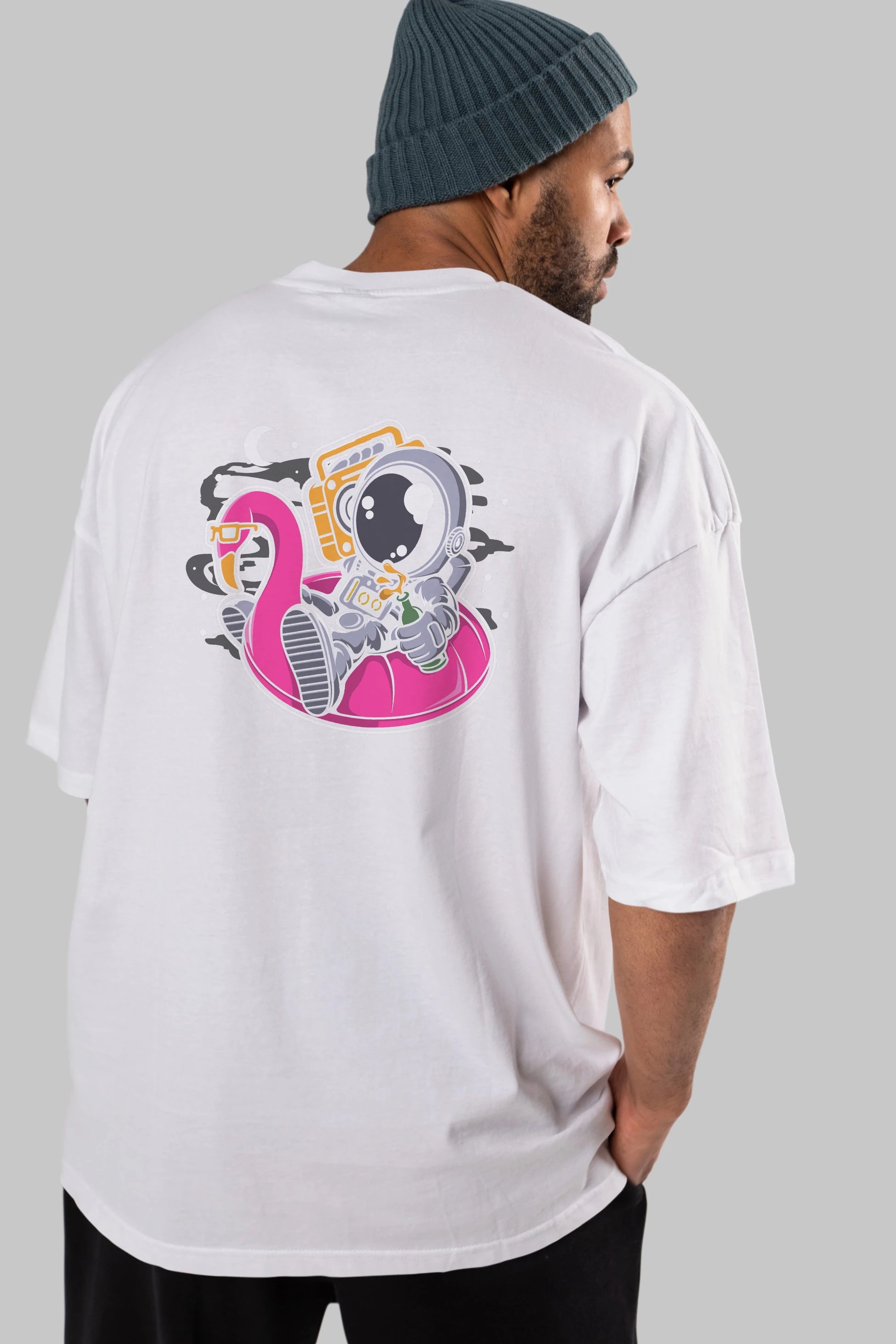 Astronaut Floaties Ballon Arka Baskılı Oversize t-shirt Erkek Kadın Unisex