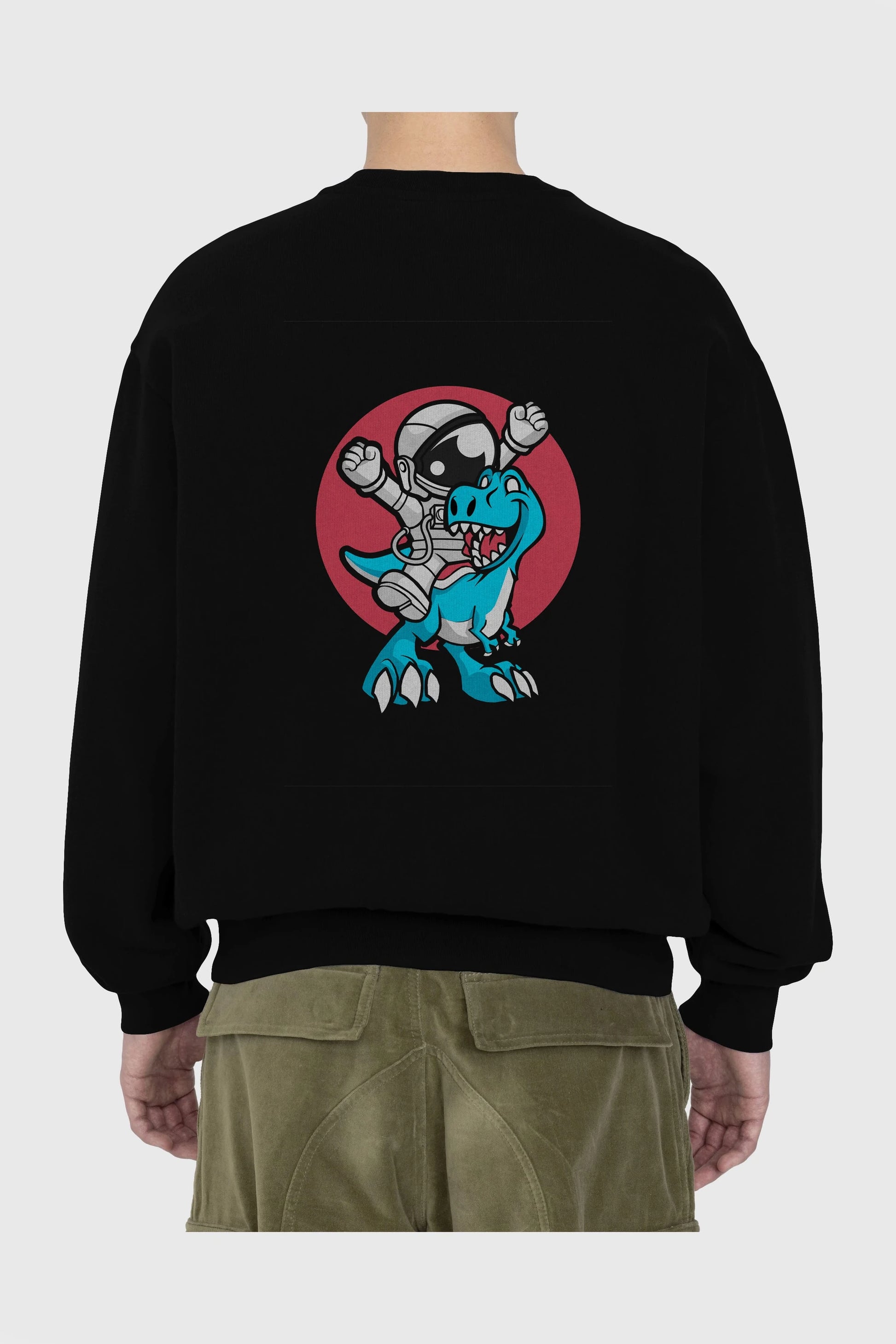 Astronaut Dino Arka Baskılı Oversize Sweatshirt Erkek Kadın Unisex