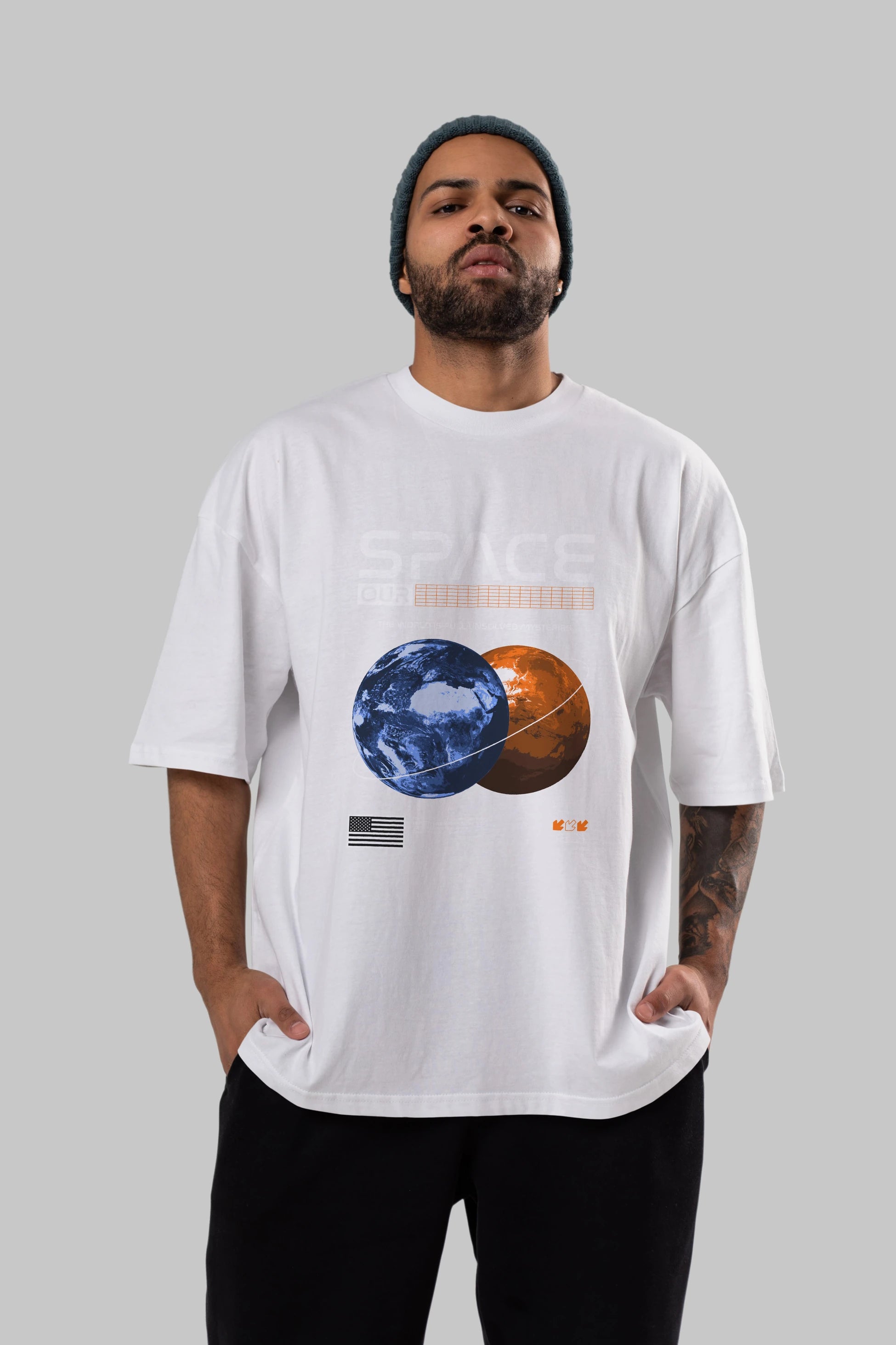 Space Our Ön Baskılı Oversize t-shirt Erkek Kadın Unisex