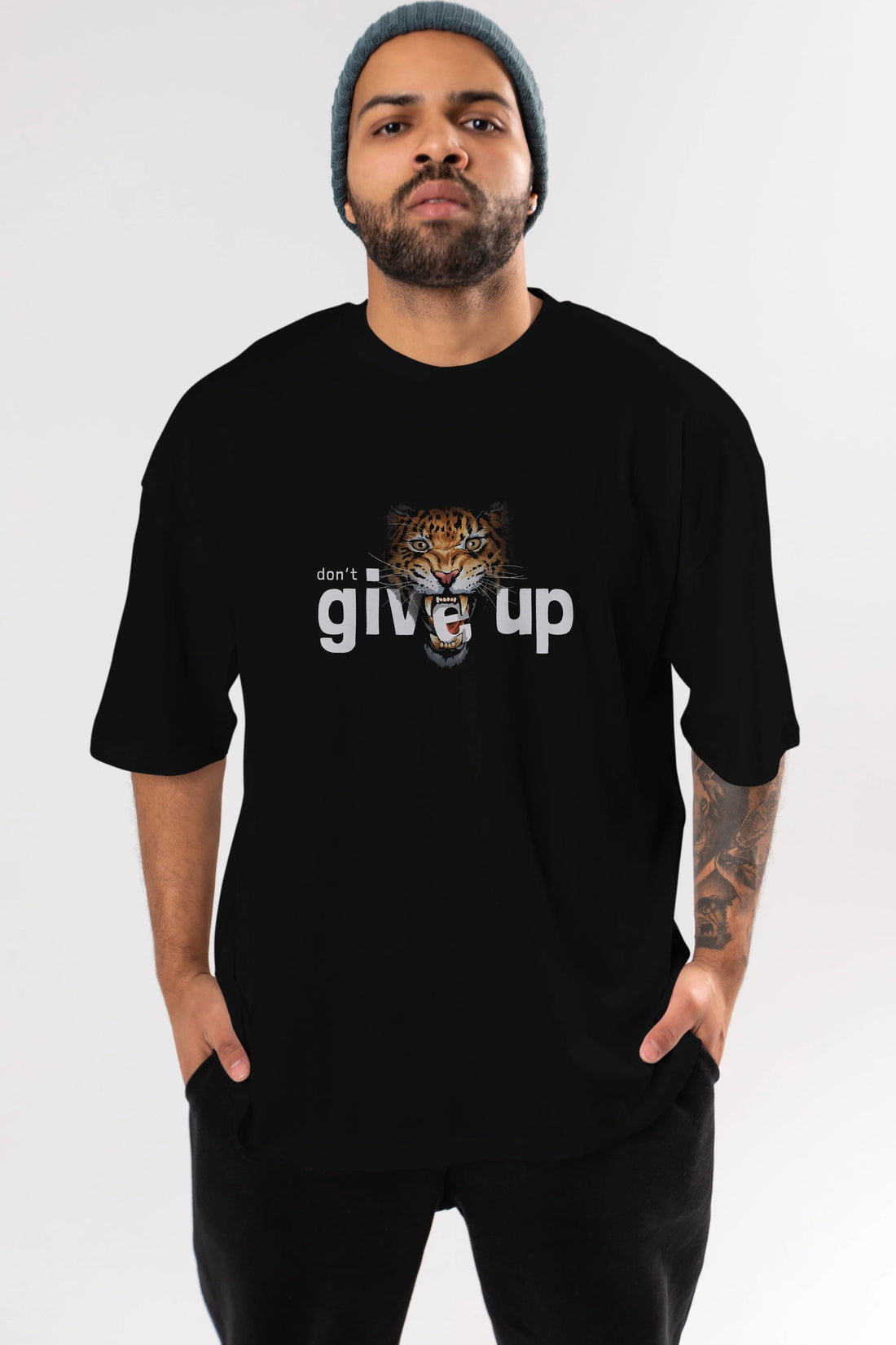 Teddy Bear Dont Give Up Ön Baskılı Oversize t-shirt Erkek Kadın Unisex %100 Pamuk