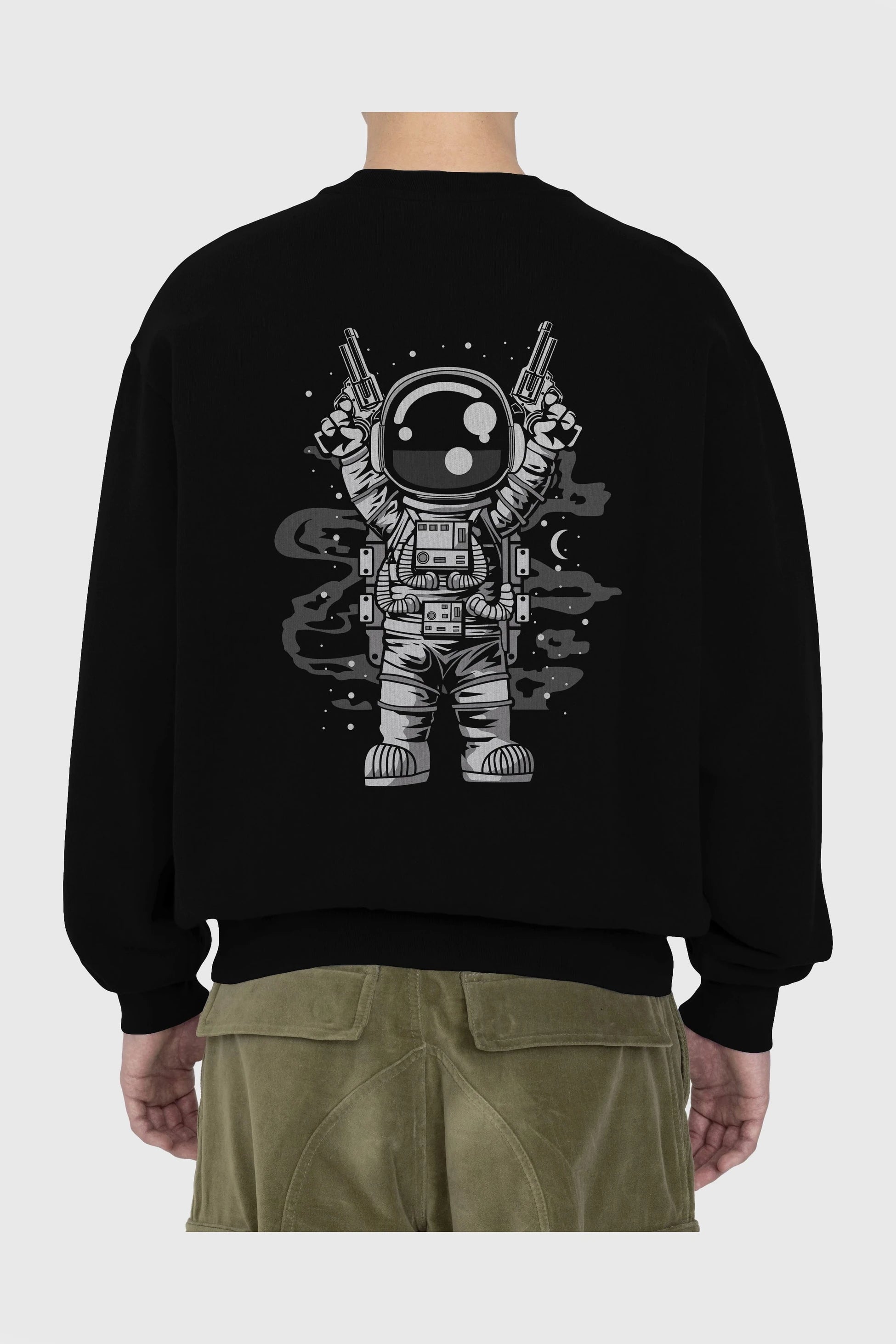 Astronaut Gun Arka Baskılı Oversize Sweatshirt Erkek Kadın Unisex