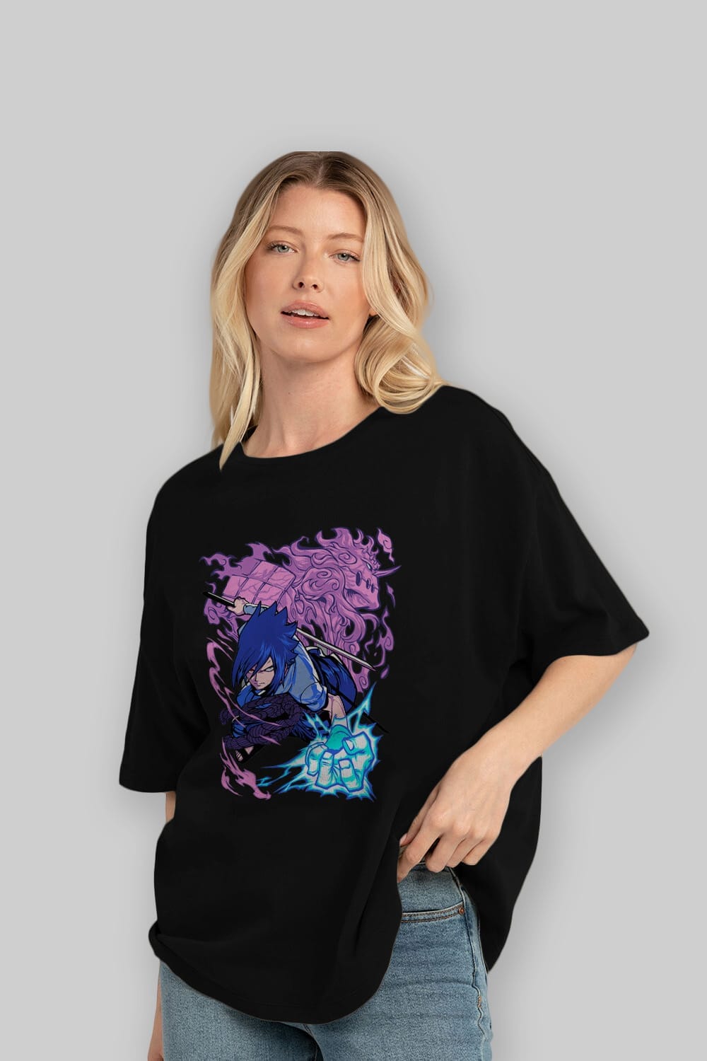 NARUTO SASUKE UCHIHA 2 Anime Ön Baskılı Oversize t-shirt %100 pamuk Erkek Kadın Unisex