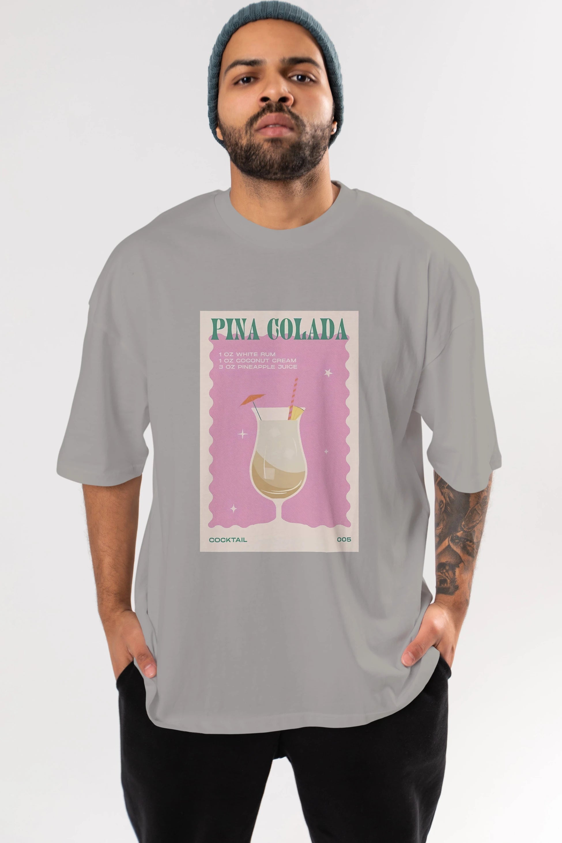 Pina Colada 3 Ön Baskılı Oversize t-shirt Erkek Kadın Unisex %100 Pamuk Bisiklet Yaka tişort