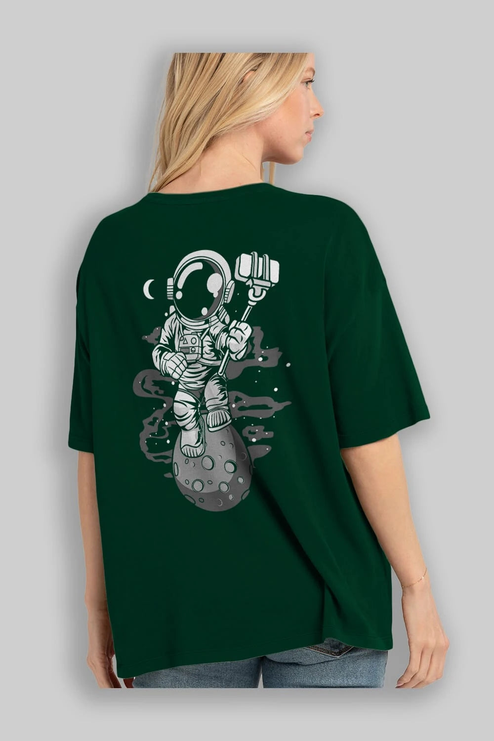 Astronaut Selfie Arka Baskılı Oversize t-shirt Erkek Kadın Unisex