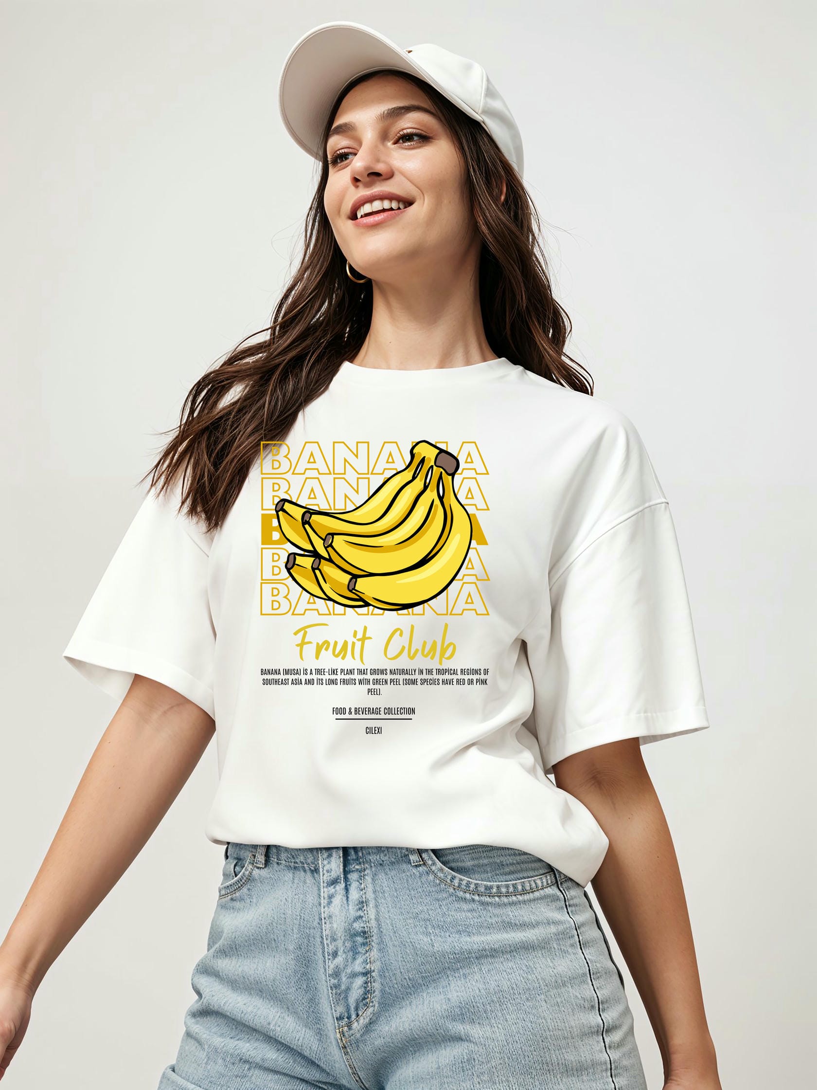 Banana Ön Baskılı Oversize t-shirt Erkek Kadın Pamuk Bisiklet Yaka tişort