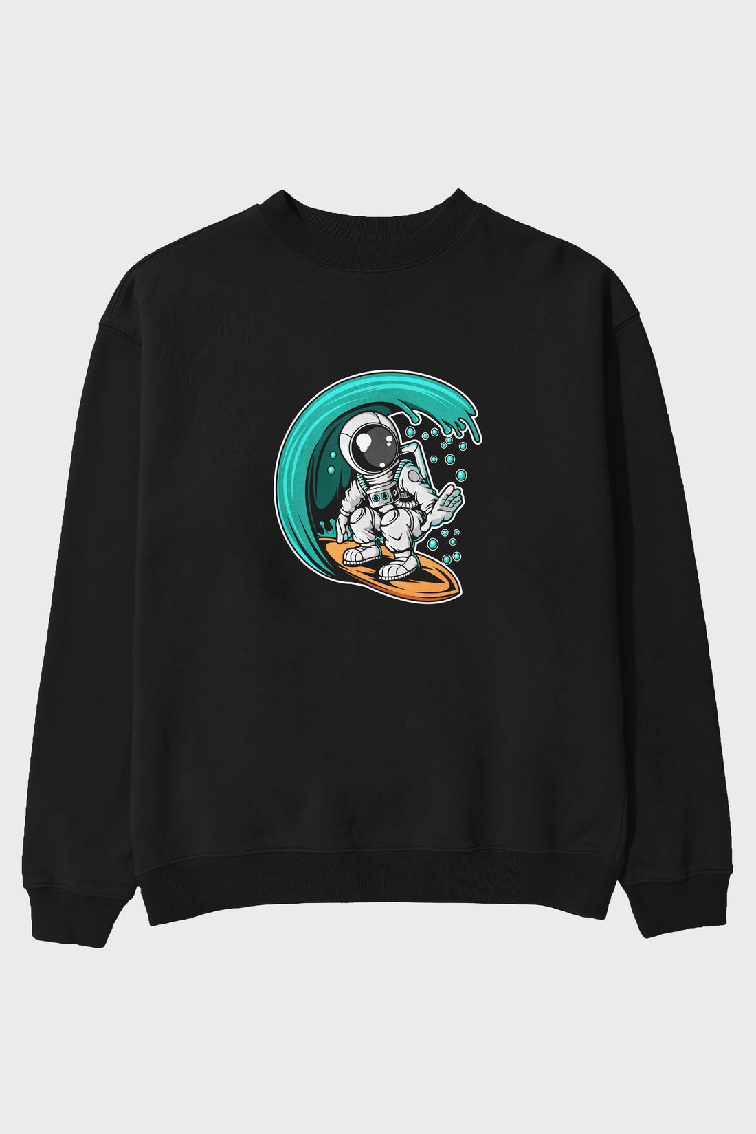 Astronaut Surfing Ön Baskılı Oversize Sweatshirt Erkek Kadın Unisex