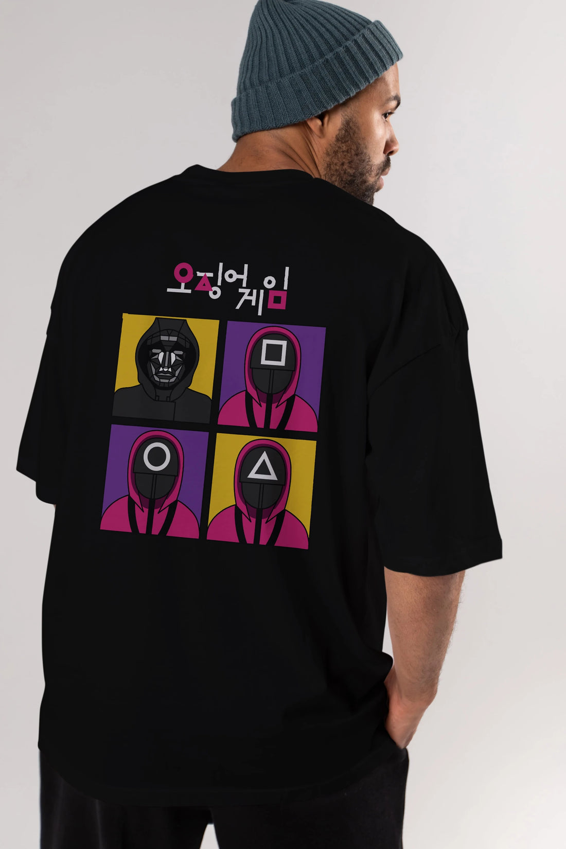 Squid Game (1) Arka Baskılı Oversize t-shirt Erkek Kadın Unisex %100 Pamuk Bisiklet Yaka tişort