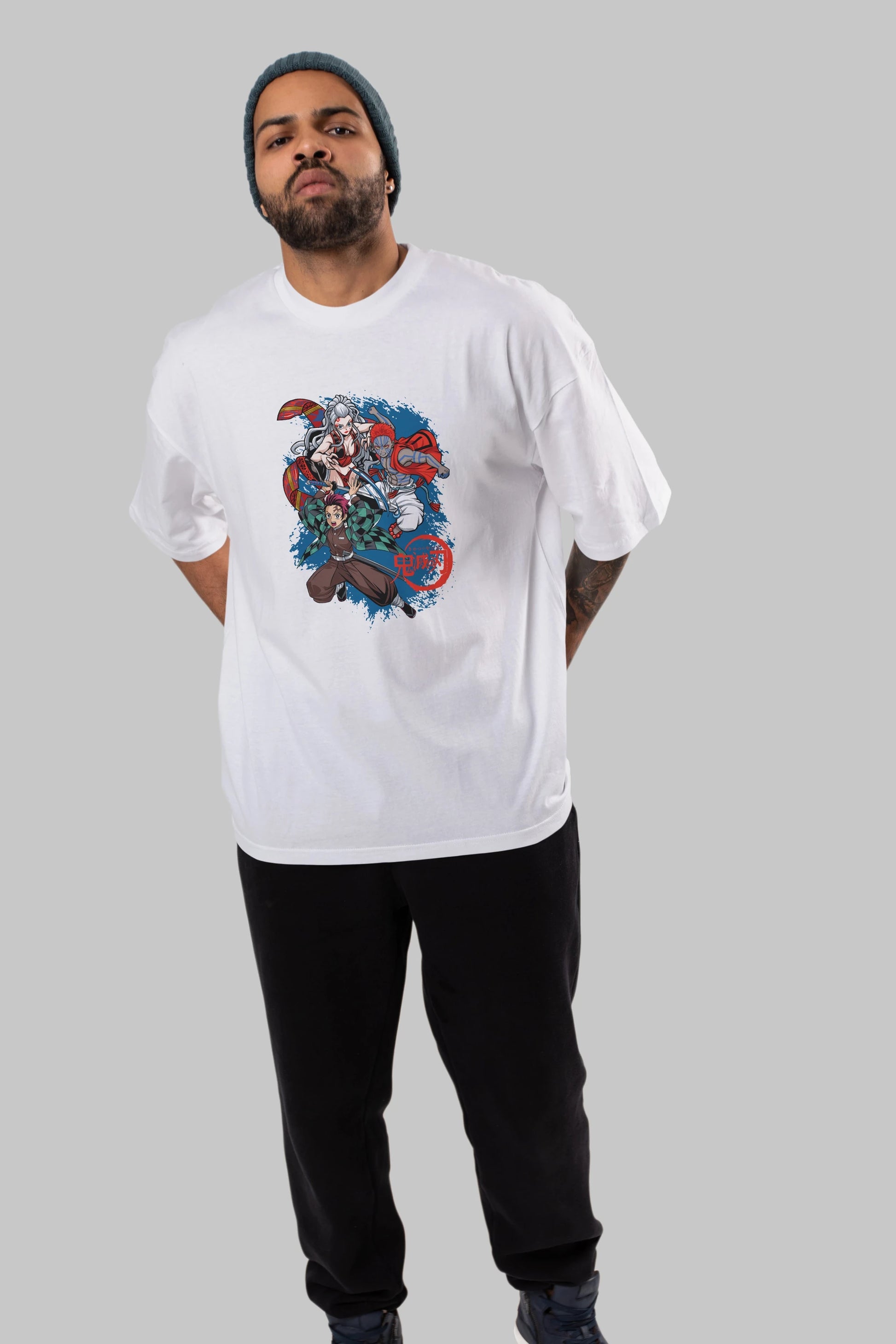 TANJIRO ,AKAZA,DAKI Anime Ön Baskılı Oversize t-shirt %100 pamuk Erkek Kadın Unisex