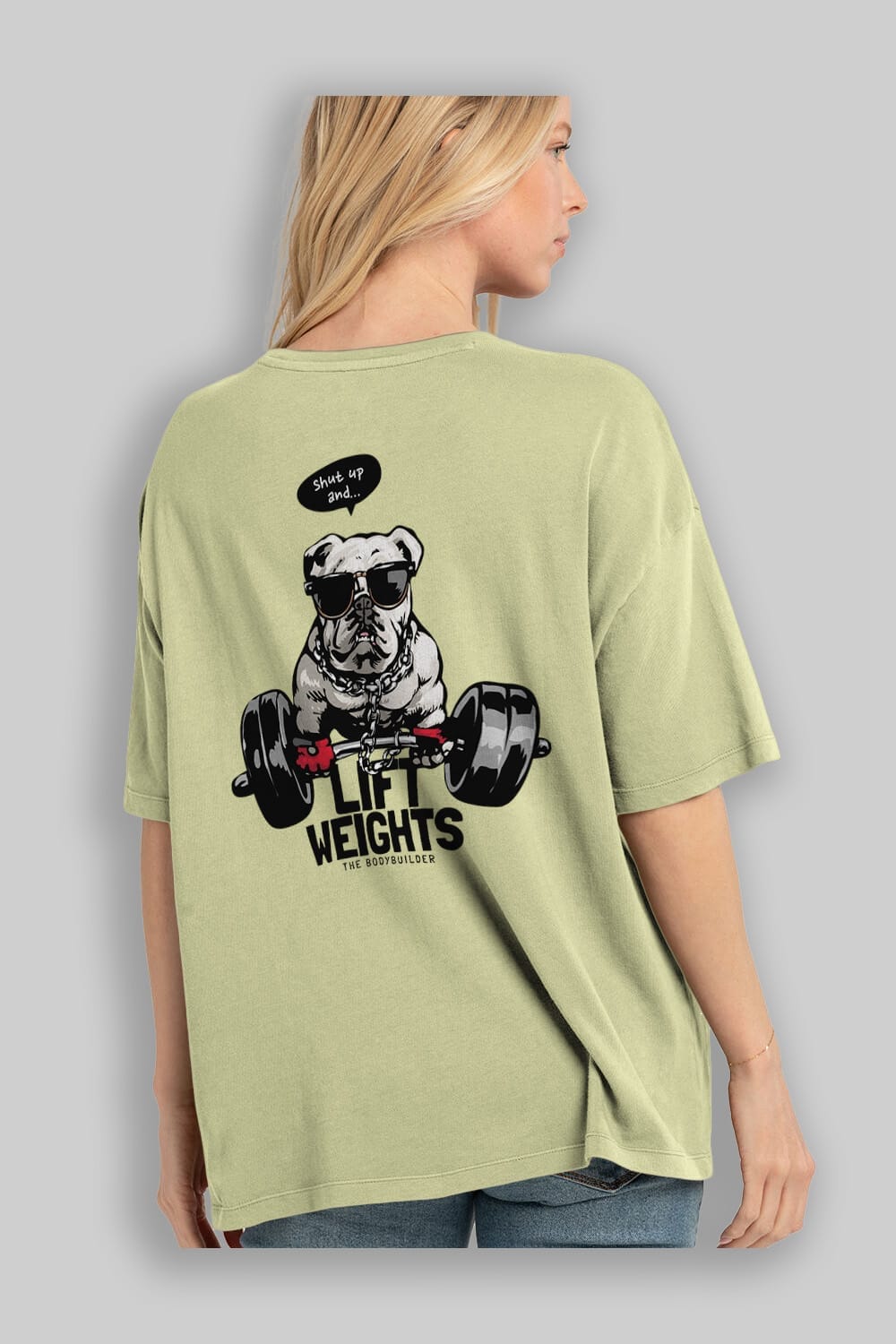 Teddy Bear Lift Weights Arka Baskılı Oversize t-shirt Erkek Kadın Unisex %100 Pamuk
