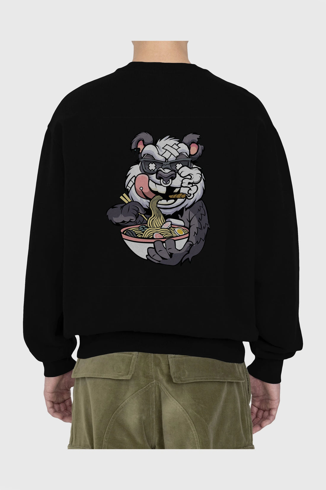 Panda Ramen Arka Baskılı Oversize Sweatshirt Erkek Kadın Unisex