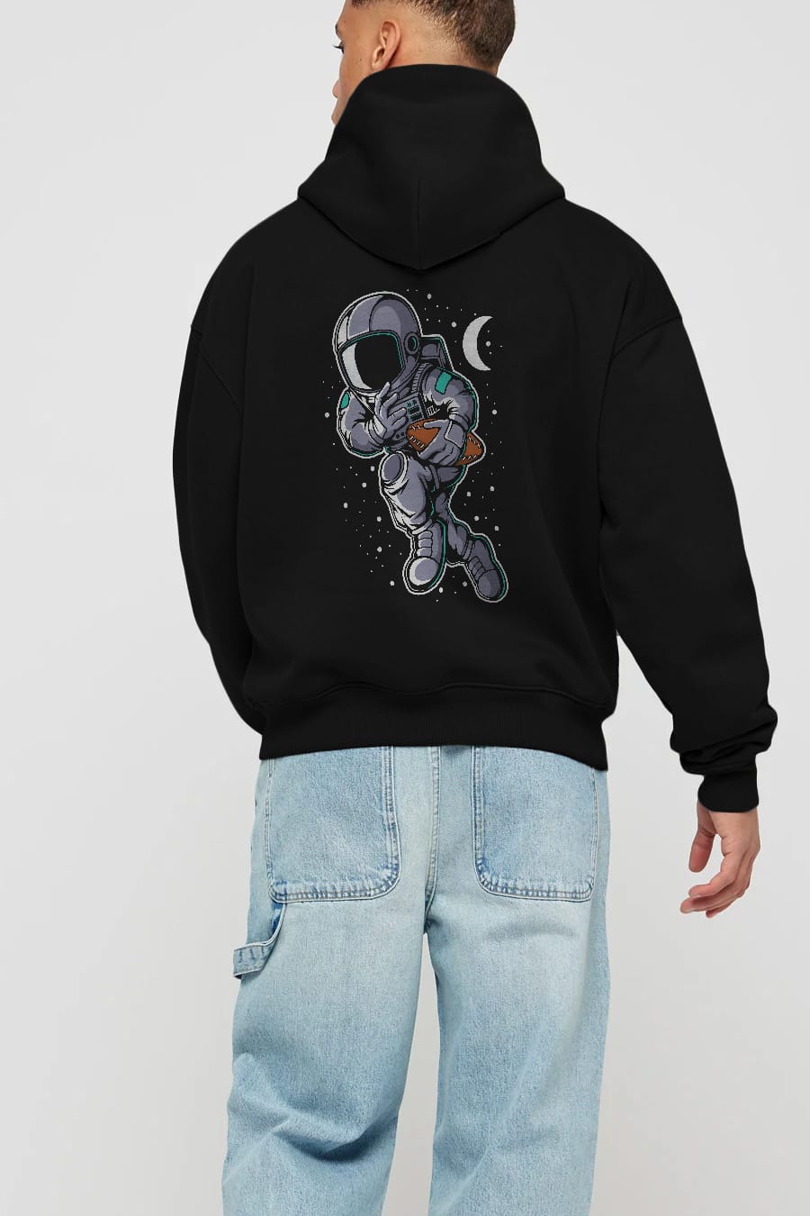 Astronaut Rugby Arka Baskılı Hoodie Oversize Kapüşonlu Sweatshirt Erkek Kadın Unisex