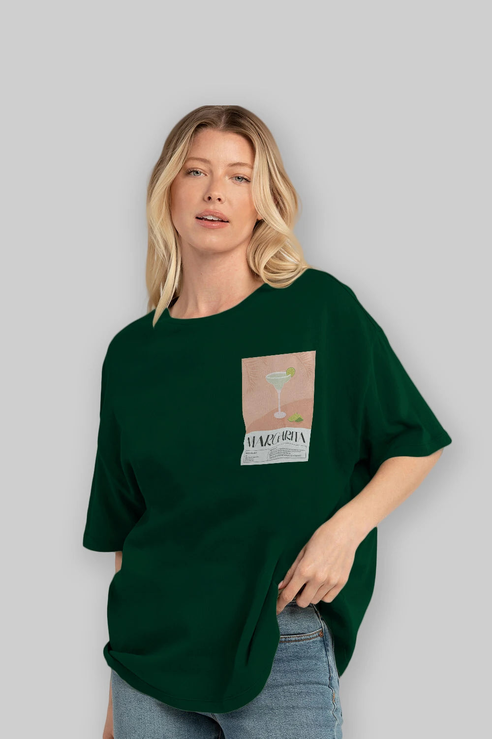 Margarita 5 Ön Sol Baskılı Oversize t-shirt Erkek Kadın Unisex %100 Pamuk Bisiklet Yaka tişort