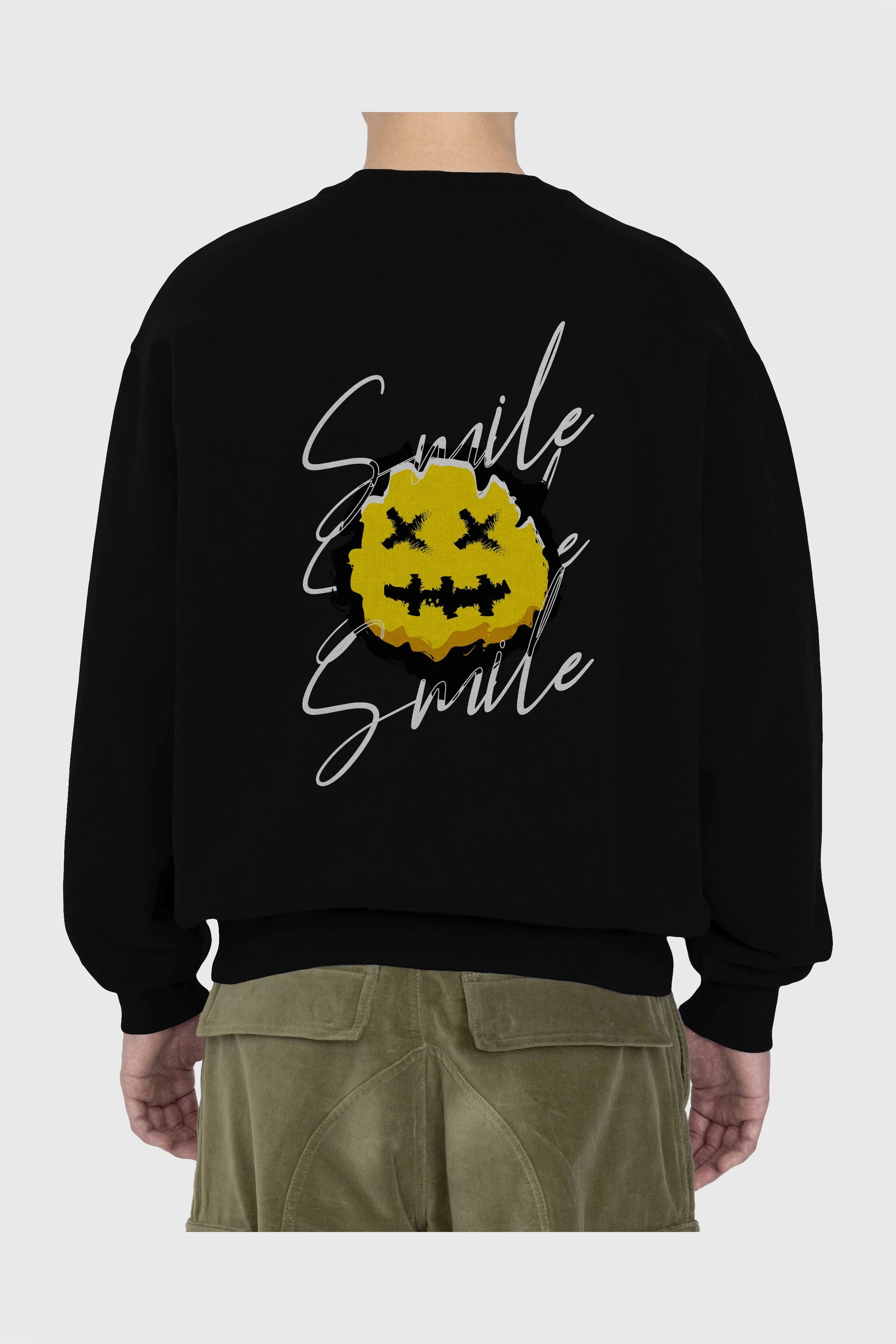 Smile Emoji Arka Baskılı Oversize Sweatshirt Erkek Kadın Unisex
