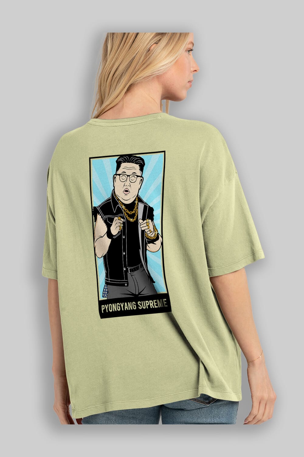 Kim Jong Un Pyongyang Supreme Arka Baskılı Oversize t-shirt Erkek Kadın Unisex %100 Pamuk tişort