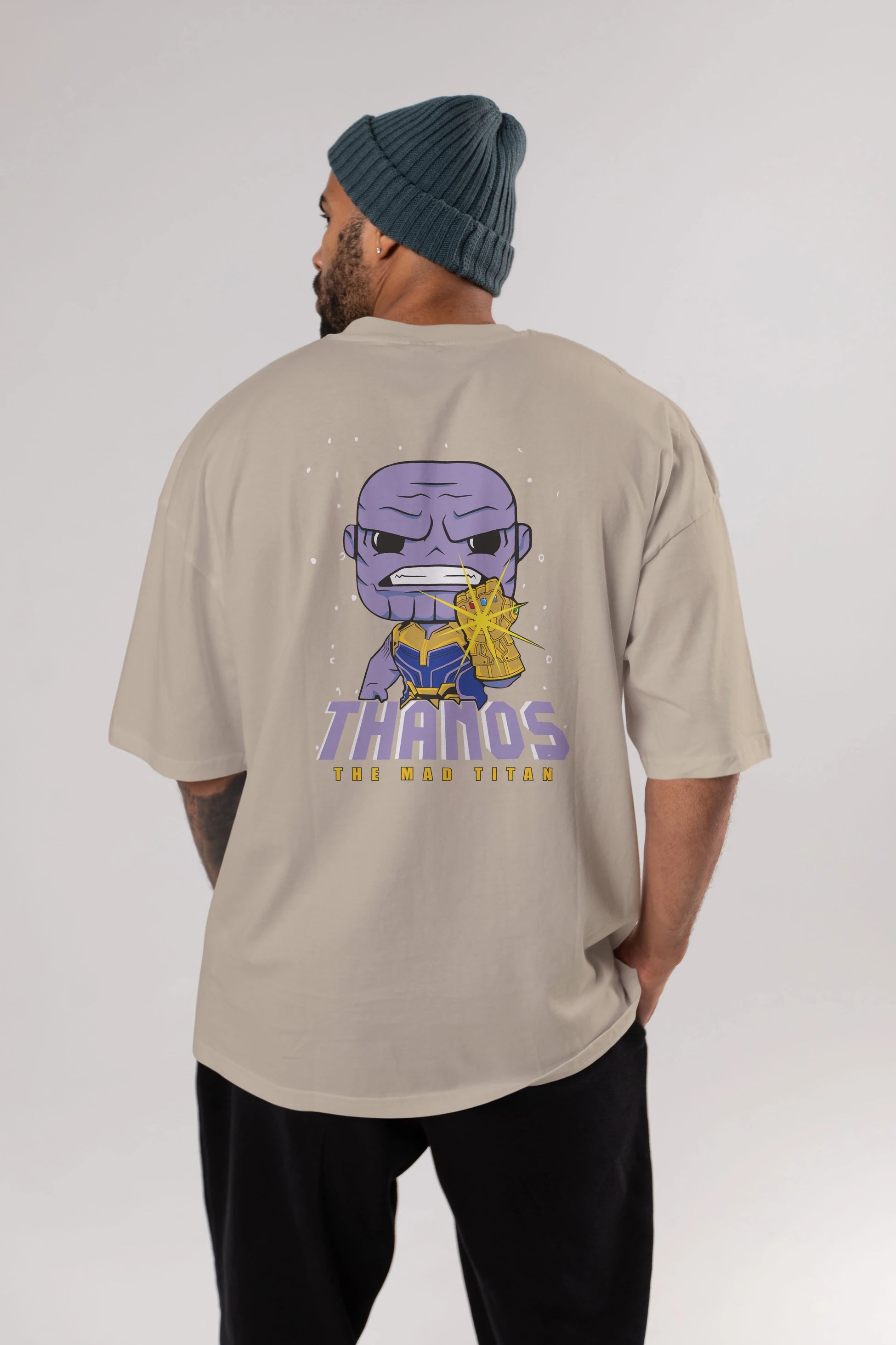 Thanos (1) Arka Baskılı Oversize t-shirt Erkek Kadın Unisex %100 Pamuk Bisiklet Yaka tişort