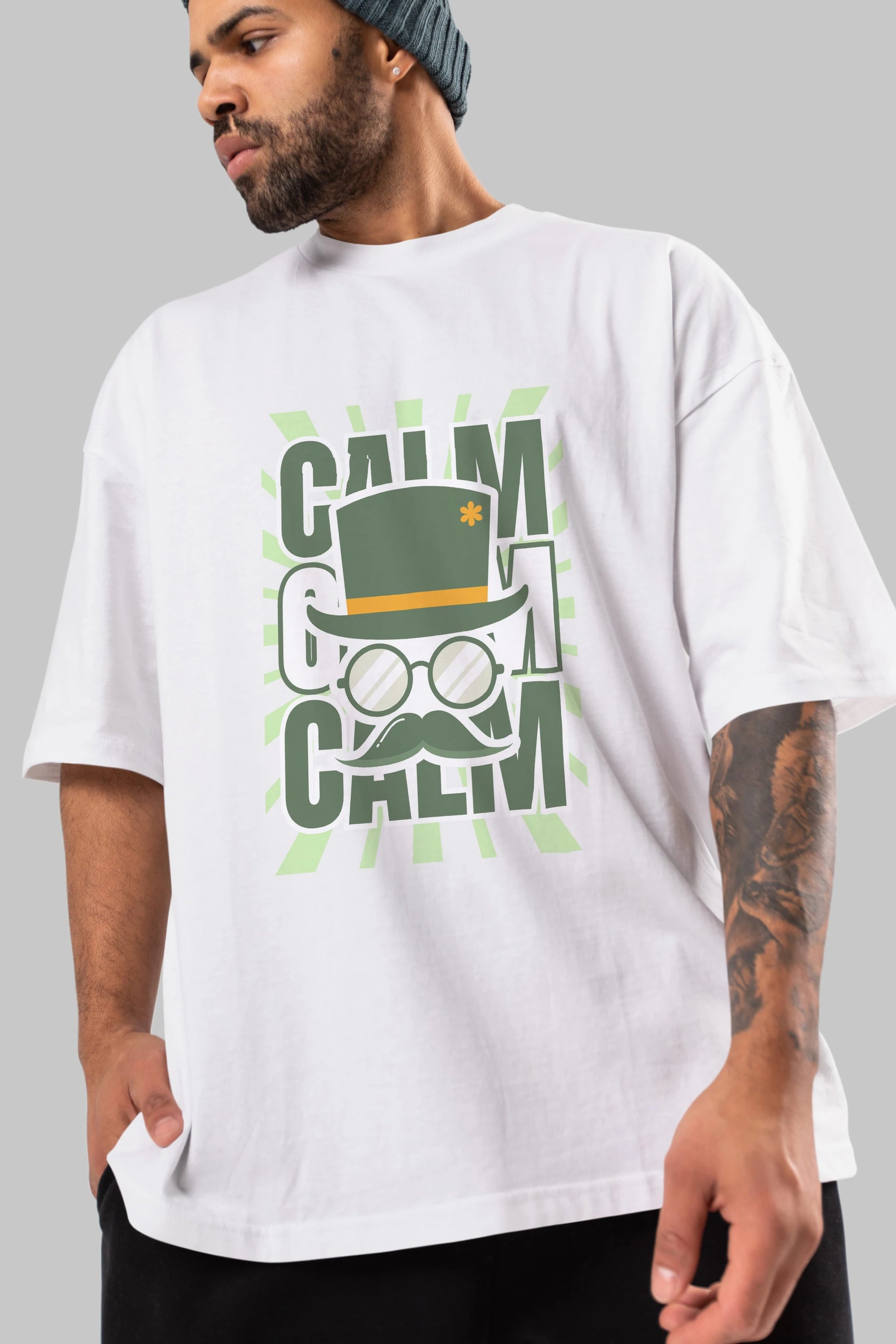 Calm Yazılı Ön Baskılı Oversize t-shirt Erkek Kadın Unisex