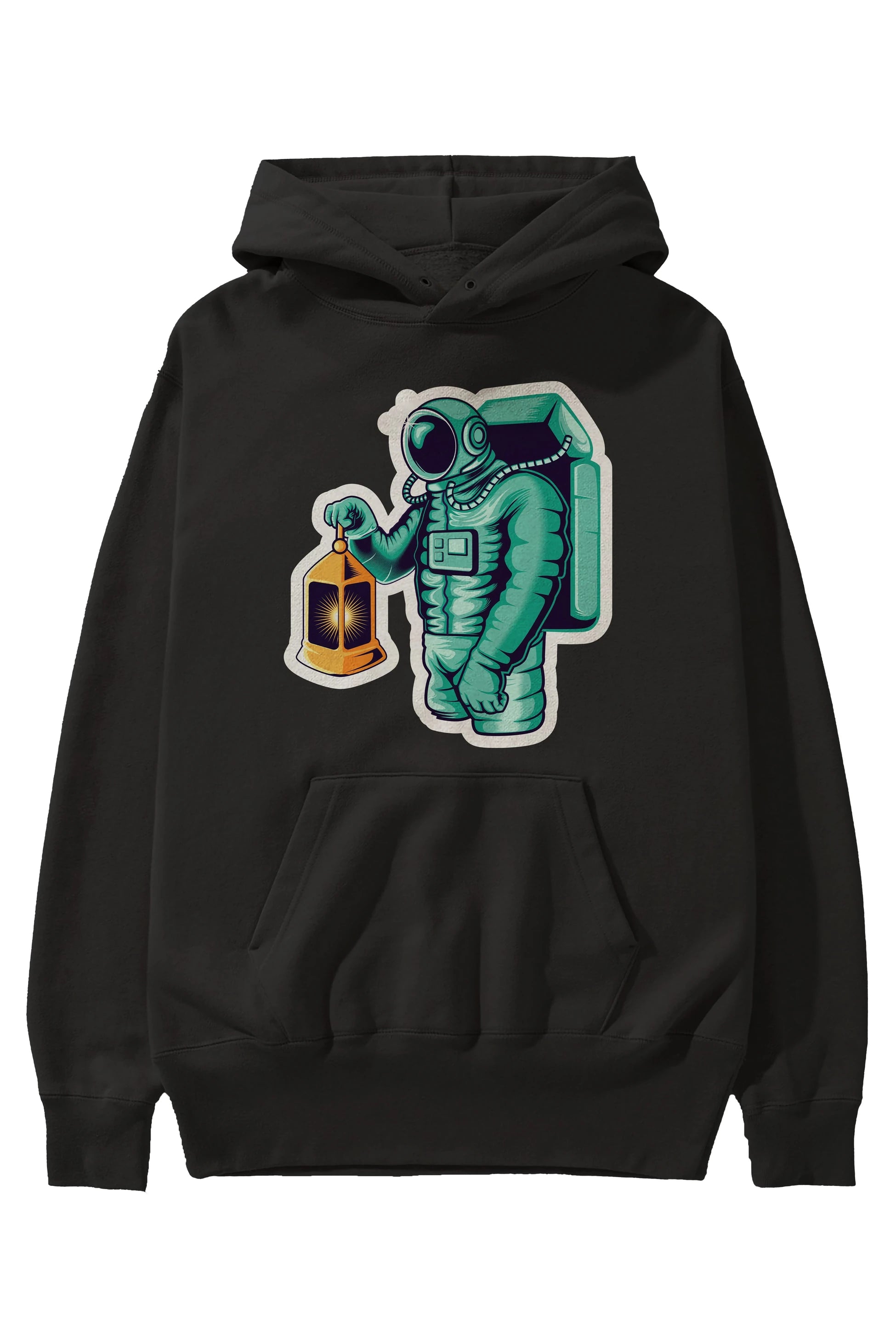 Astronaut Lantern Sticker Ön Baskılı Hoodie Oversize Kapüşonlu Sweatshirt Erkek Kadın Unisex