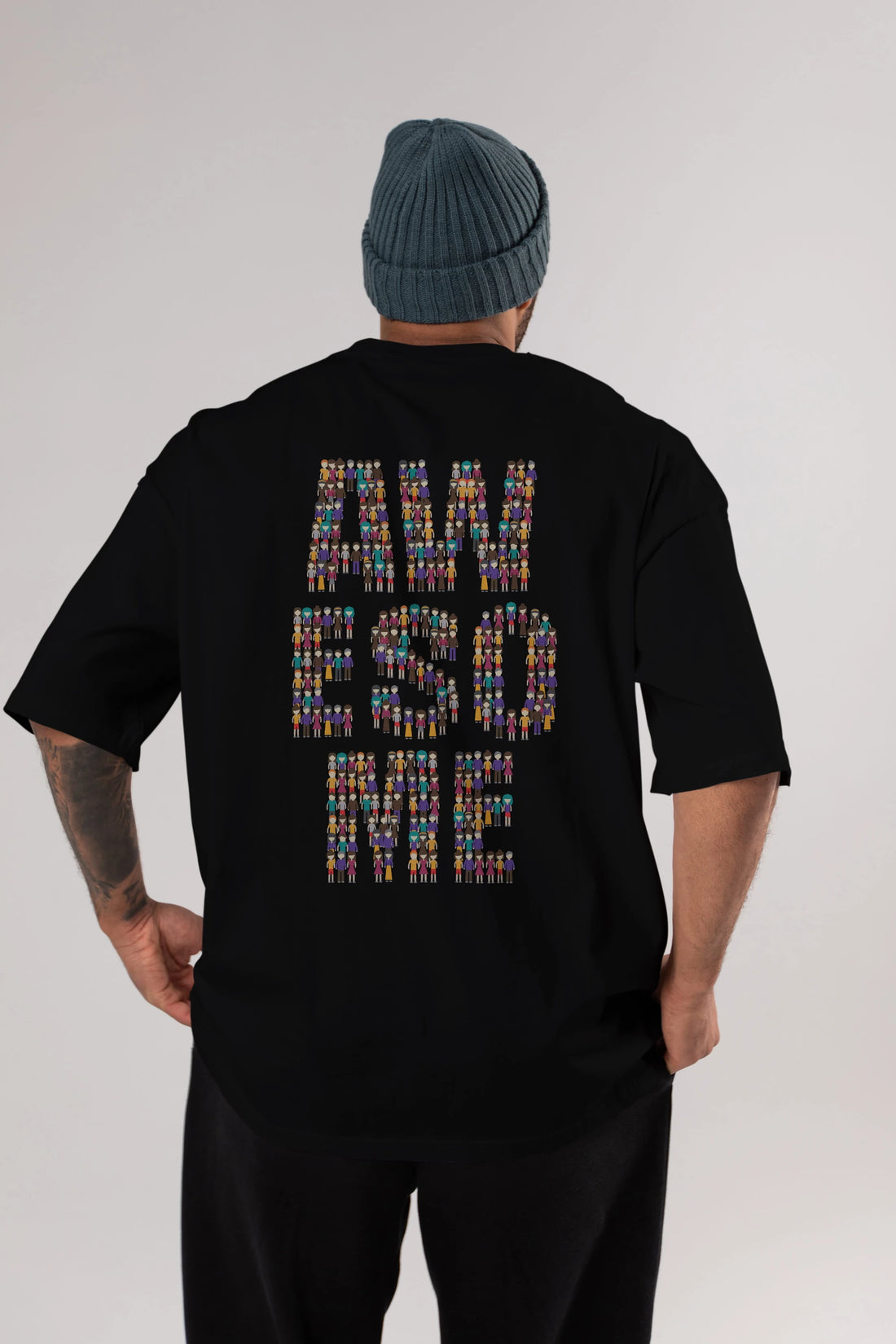 Awesome Arka Baskılı Oversize t-shirt %100 pamuk Erkek Kadın Unisex