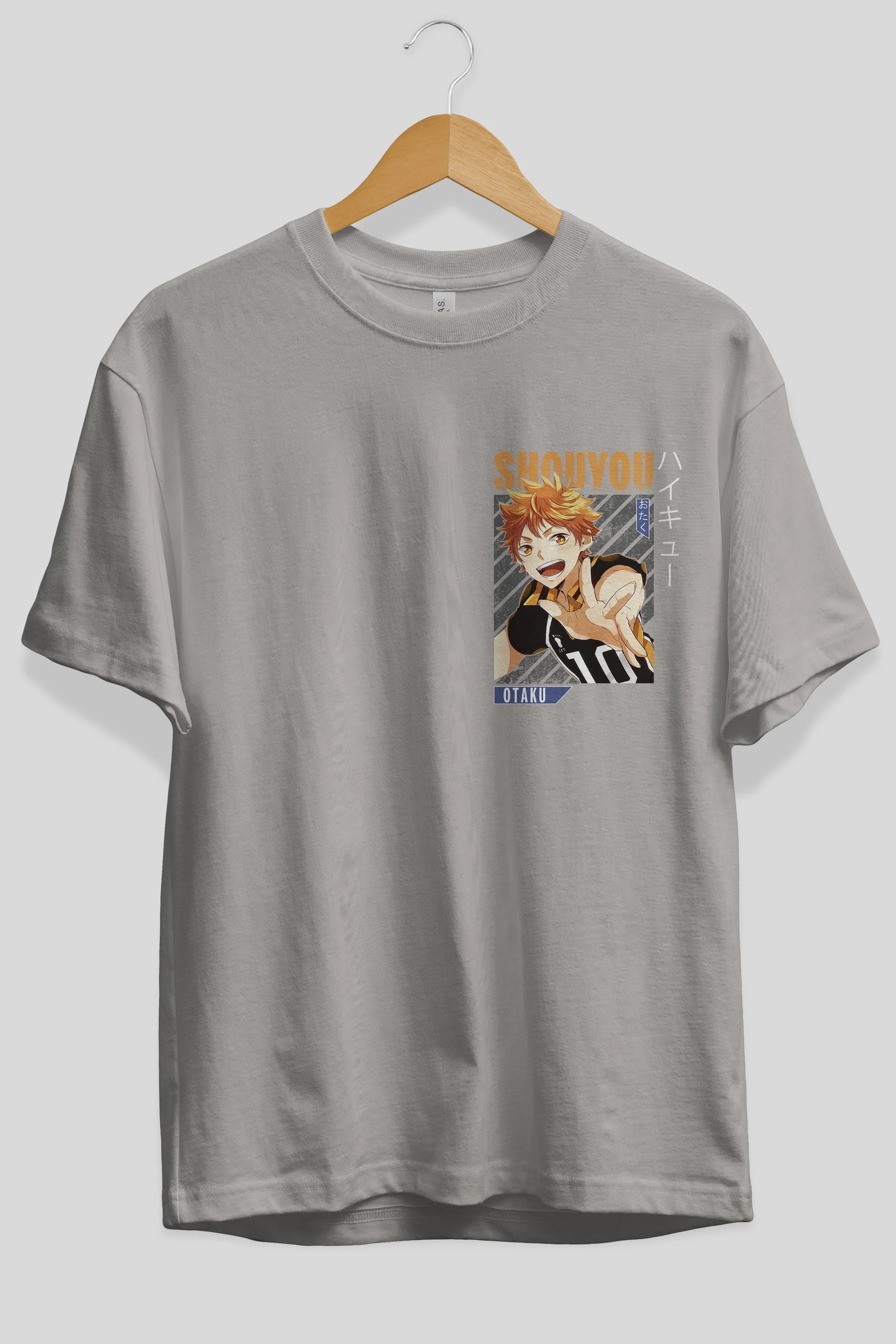 Shouyou Hinata 9 Ön Sol Baskılı Oversize t-shirt Erkek Kadın Unisex %100 Pamuk Bisiklet Yaka tişort
