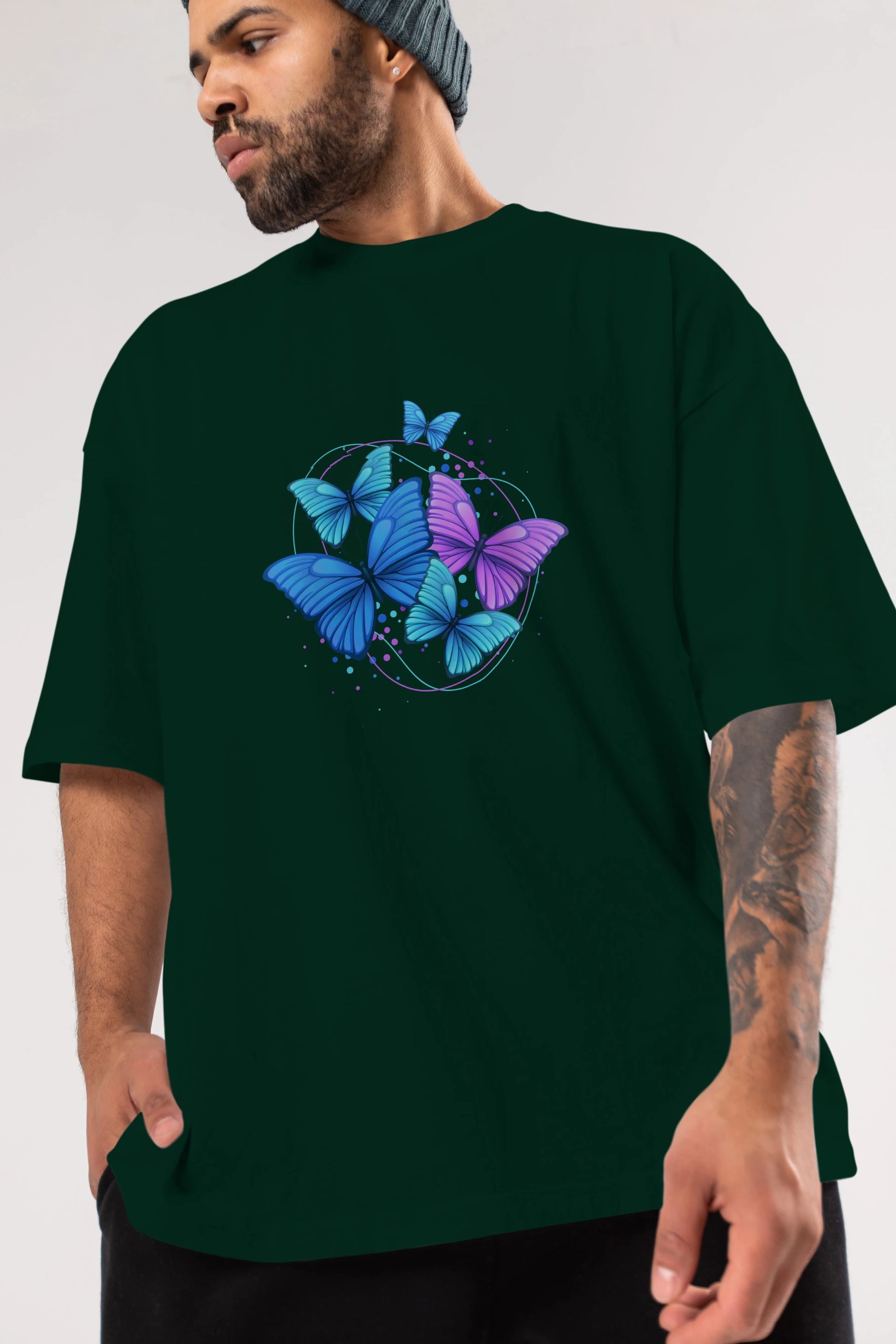 Kelebek Ön Baskılı Oversize t-shirt Erkek Kadın Unisex