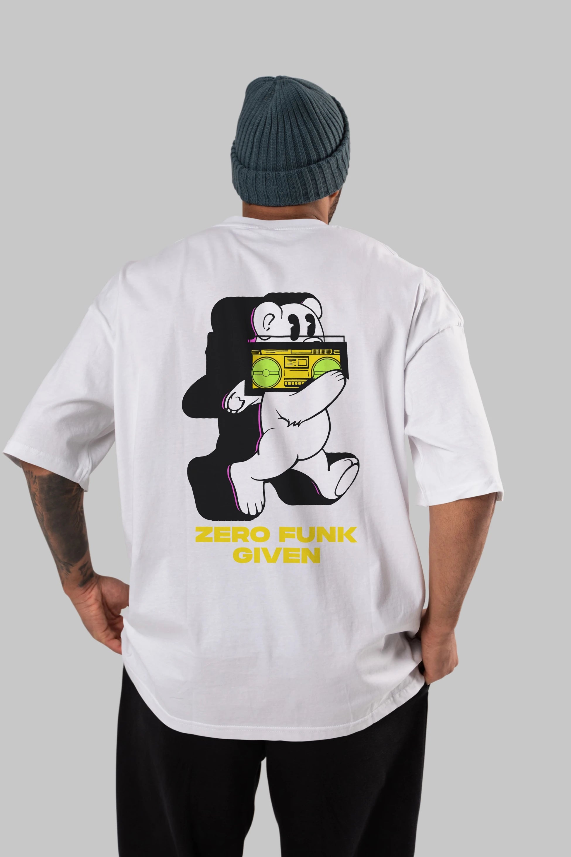 Zero Funk Given Bear Arka Baskılı Oversize t-shirt Erkek Kadın Unisex