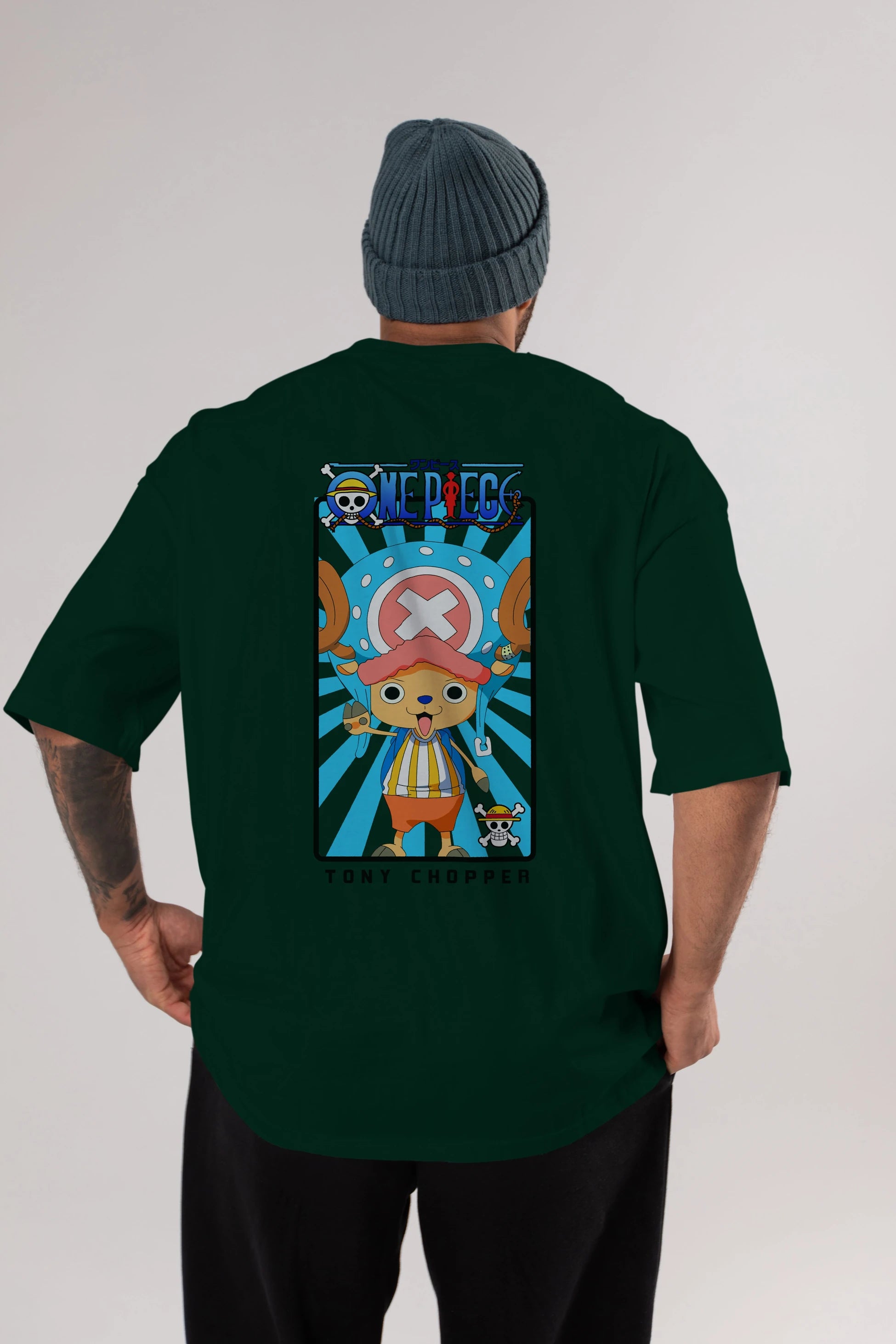 Chopper Anime Arka Baskılı Oversize t-shirt Erkek Kadın Unisex %100 pamuk tişort