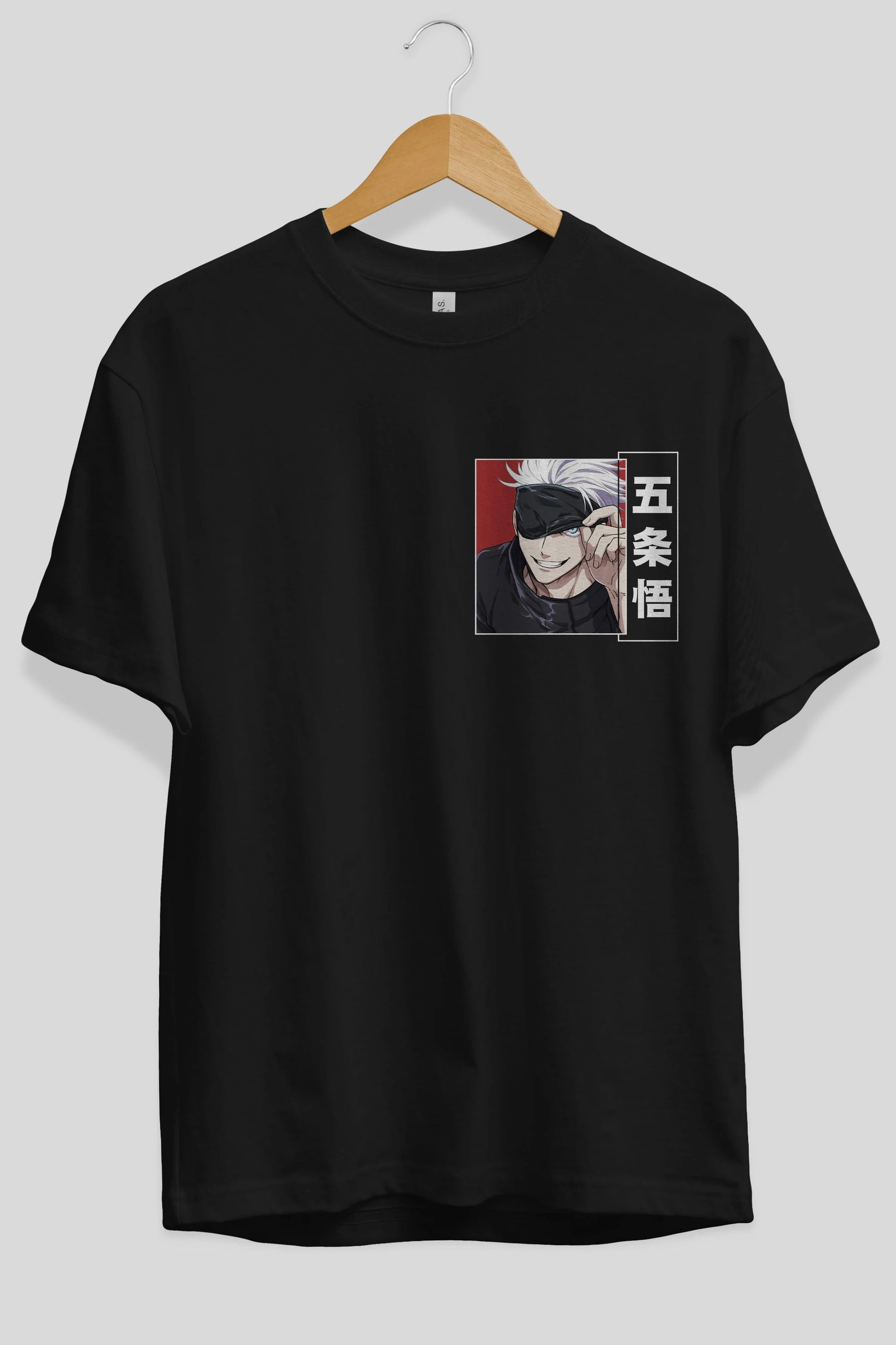 JUJUTSU KAISEN Ön Sol Baskılı Oversize t-shirt Erkek Kadın Unisex %100 Pamuk Bisiklet Yaka tişort