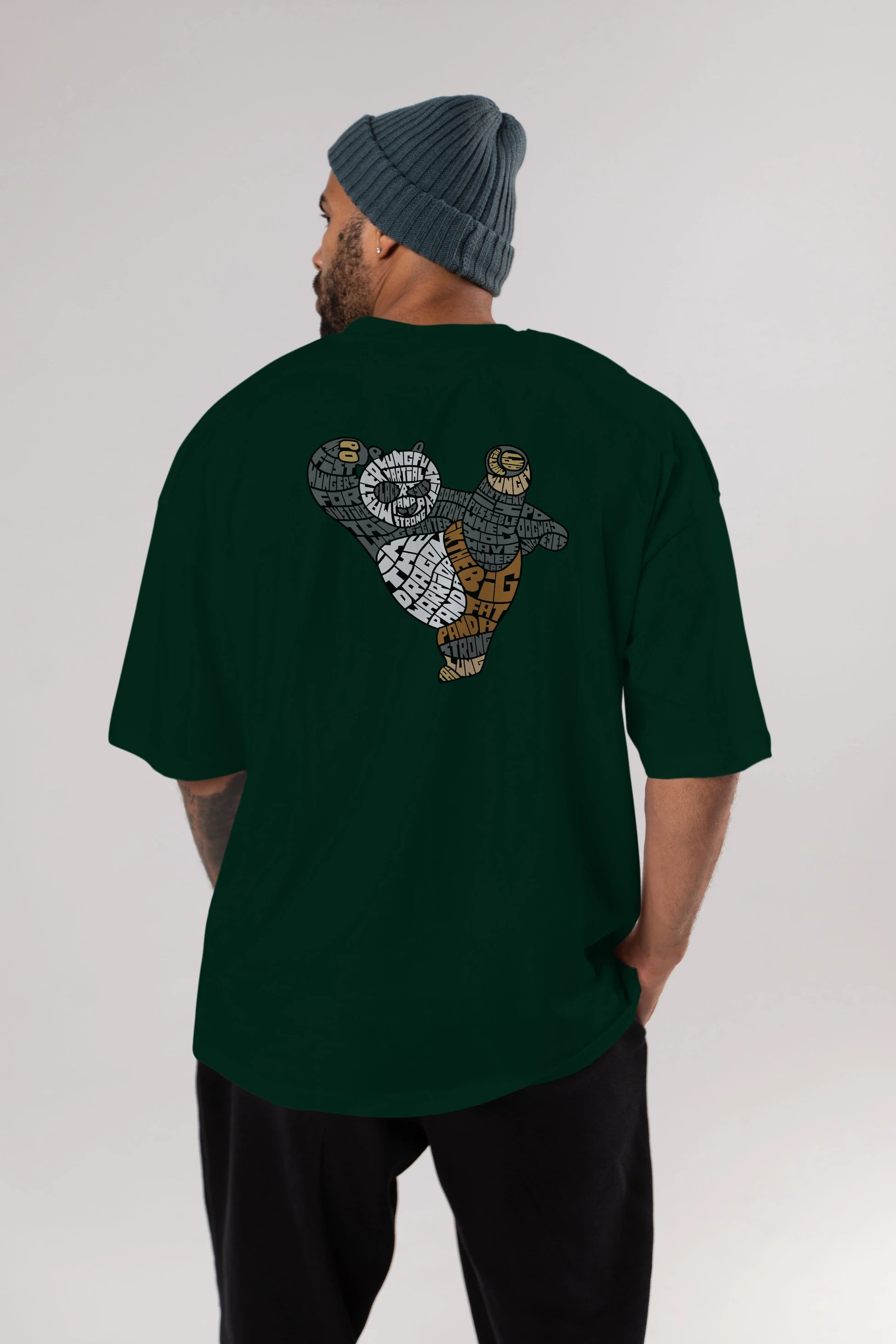 Warrior Panda Arka Baskılı Oversize t-shirt %100 pamuk Erkek Kadın Unisex