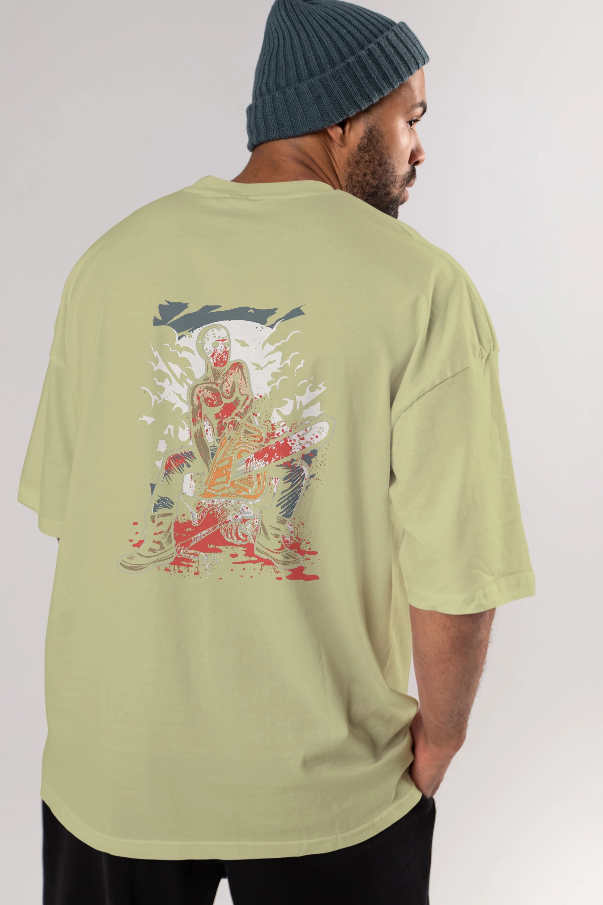 Chainsaw Killer Arka Baskılı Oversize t-shirt Erkek Kadın Unisex %100 Pamuk