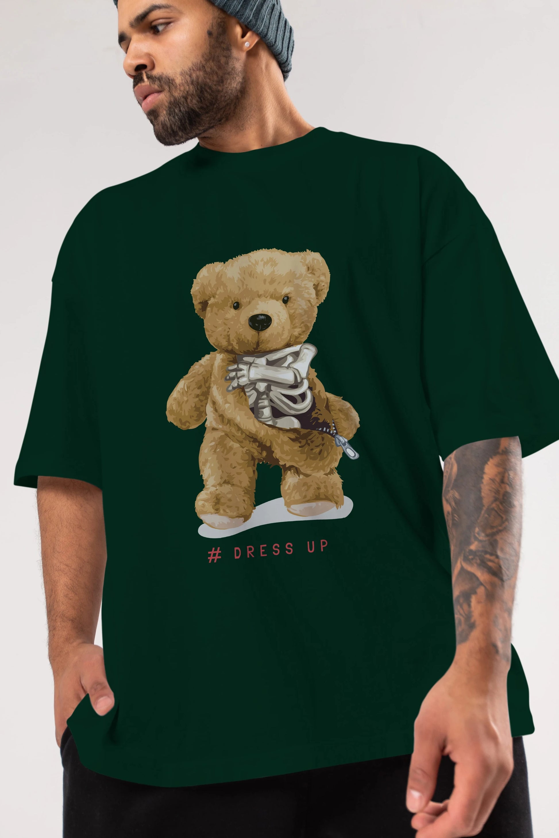 Teddy Bear Dress Up Ön Baskılı Oversize t-shirt Erkek Kadın Unisex %100 Pamuk