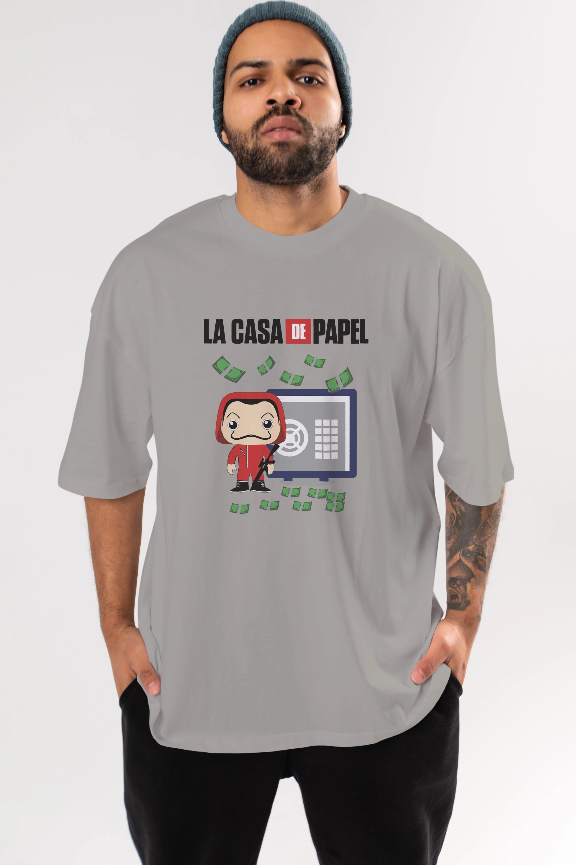 La Casa De Papel (4) Ön Baskılı Oversize t-shirt Erkek Kadın Unisex %100 Pamuk Bisiklet Yaka tişort