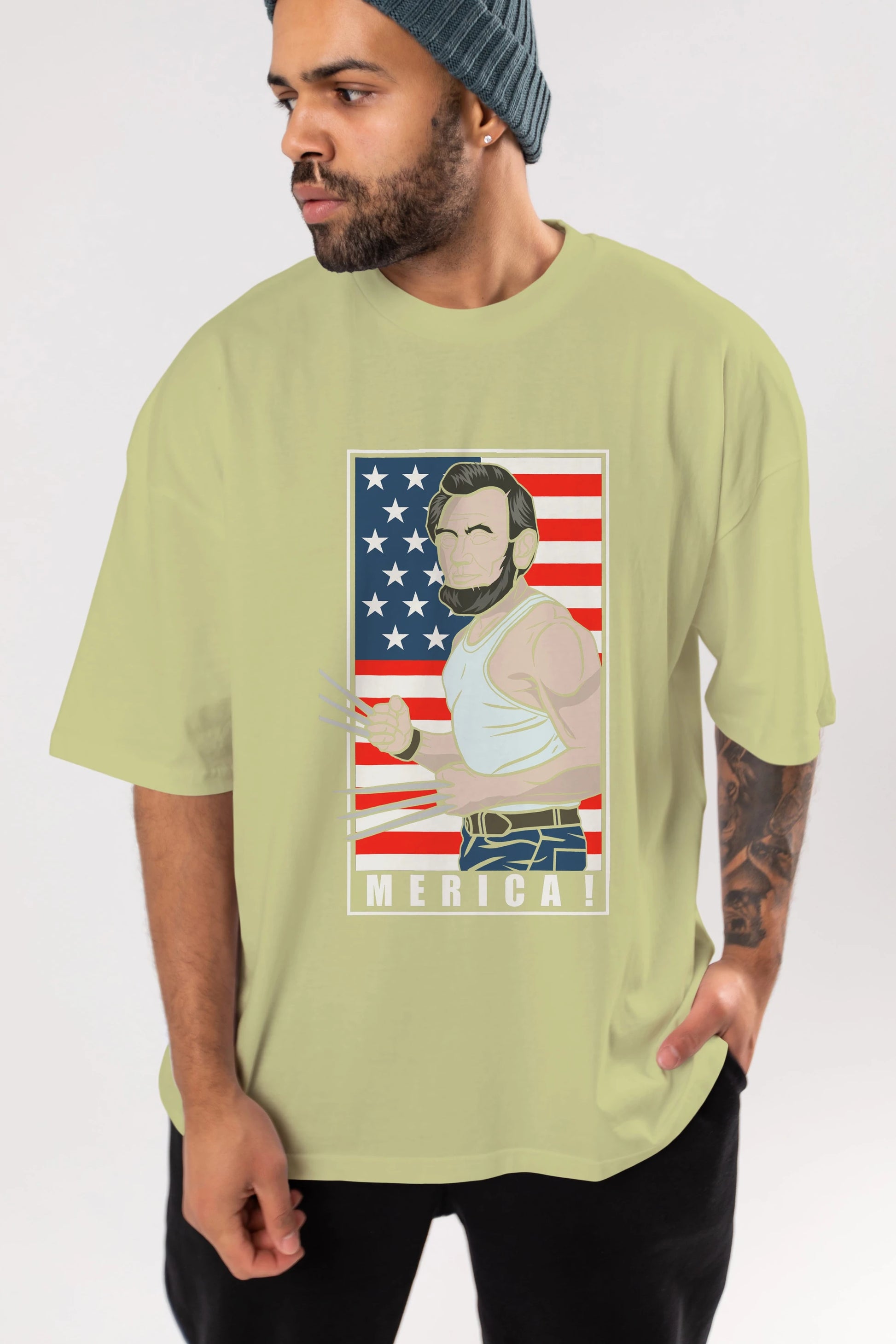 Wolverlincoln Ön Baskılı Oversize t-shirt Erkek Kadın Unisex %100 Pamuk tişort