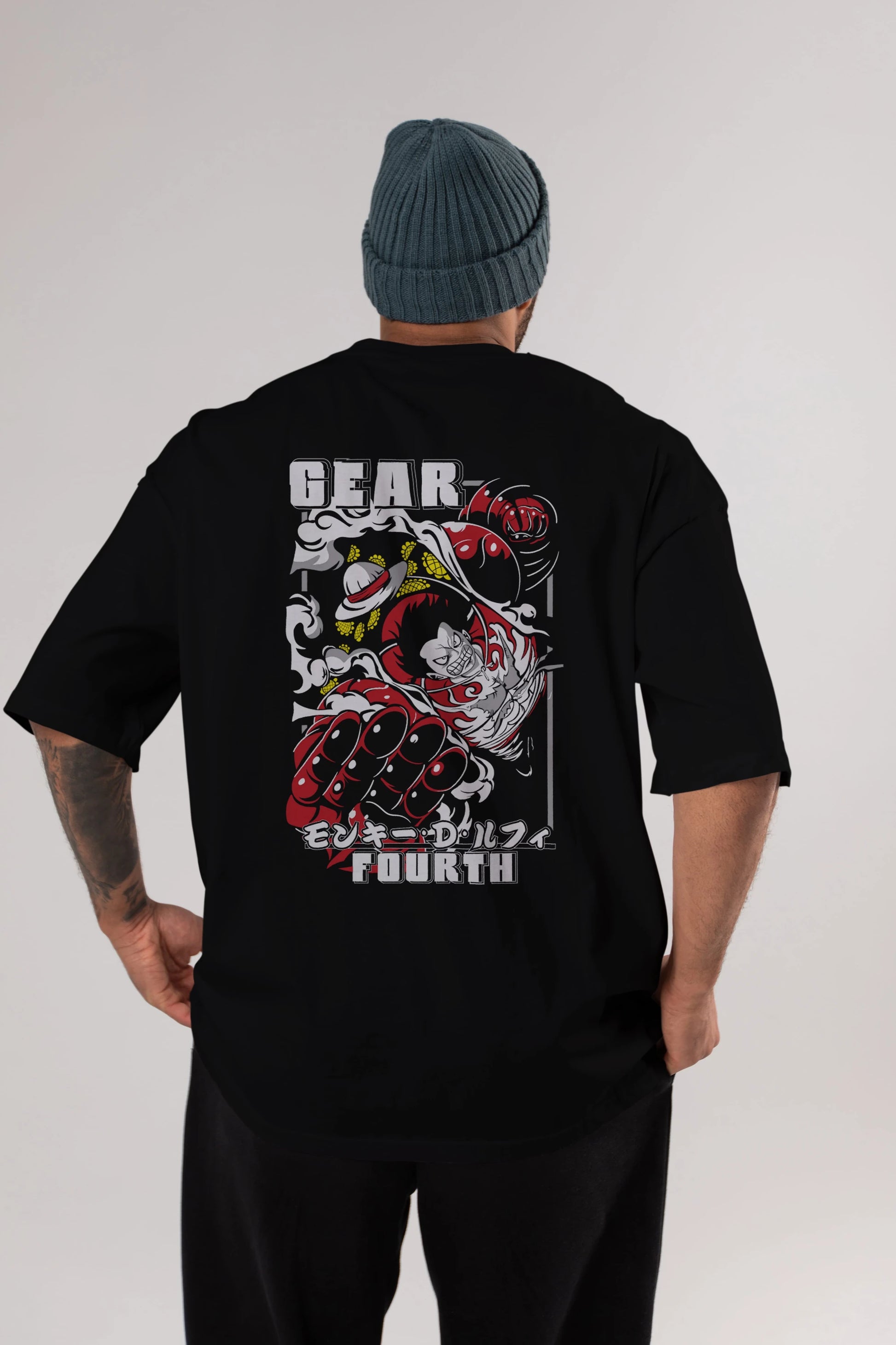 LUFFY gear fourth Anime Arka Baskılı Oversize t-shirt Erkek Kadın Unisex