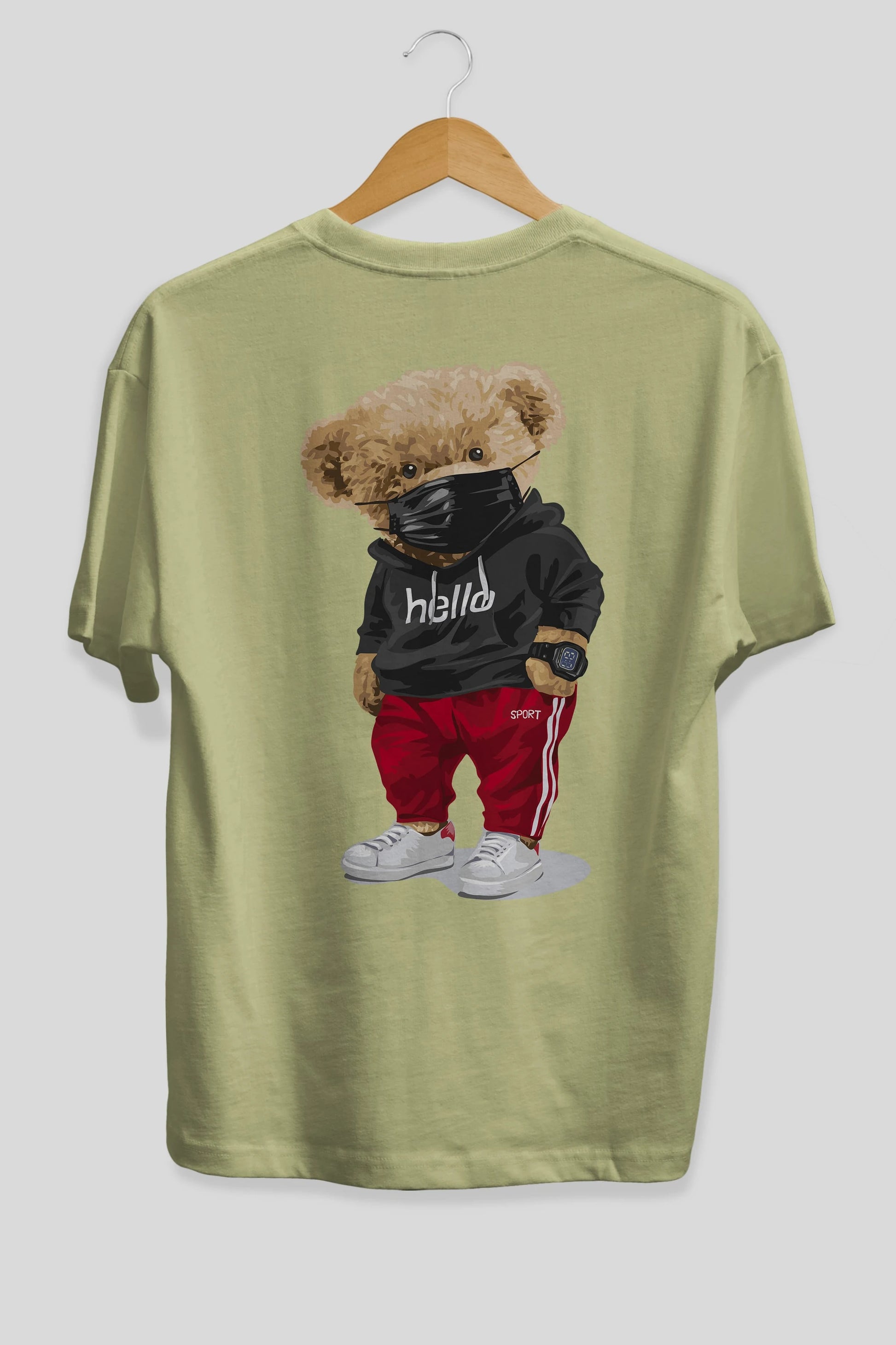 Teddy Bear Hello Sport Arka Baskılı Oversize t-shirt Erkek Kadın Unisex %100 Pamuk