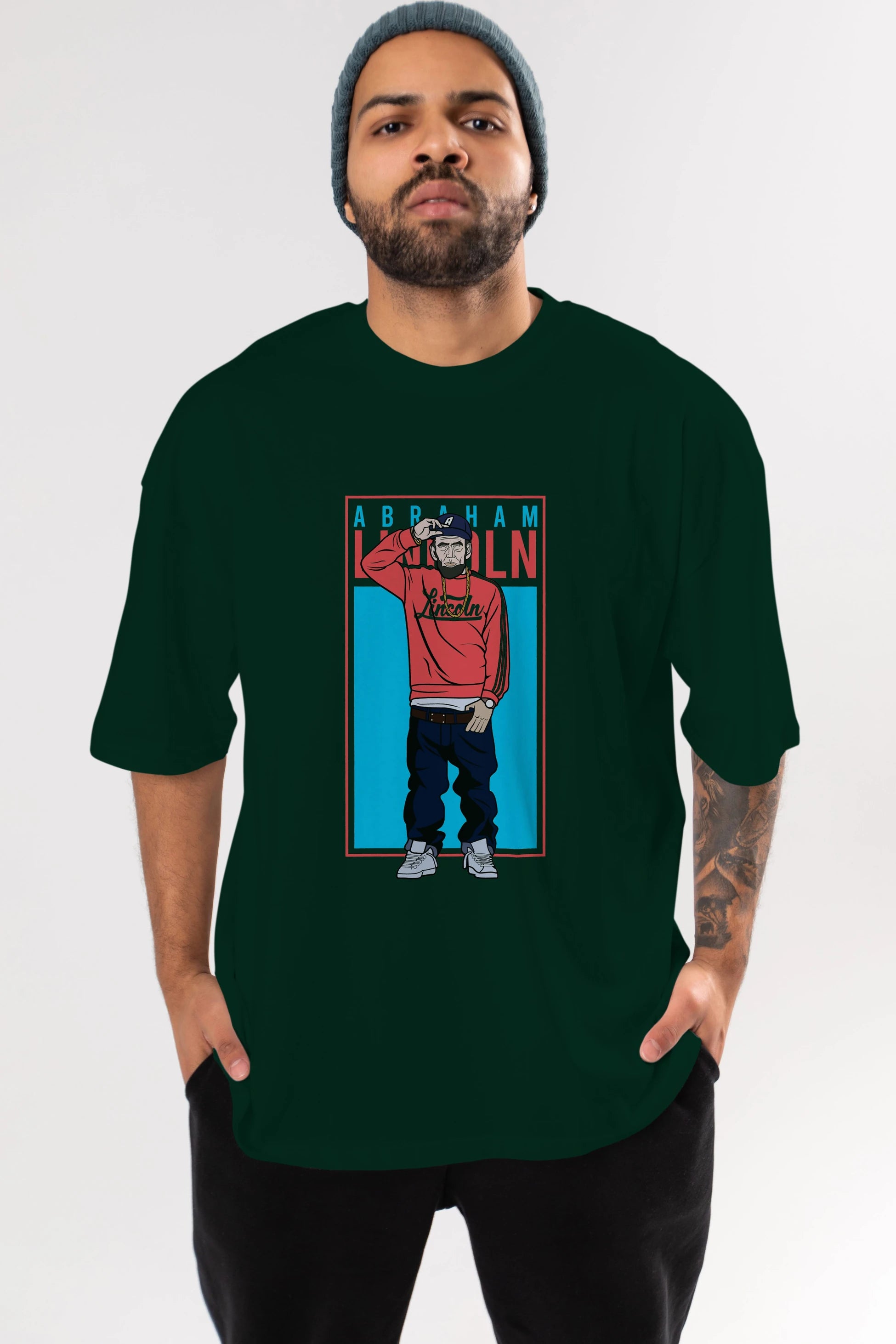 Abraham Lincoln Ön Baskılı Oversize t-shirt Erkek Kadın Unisex %100 Pamuk tişort