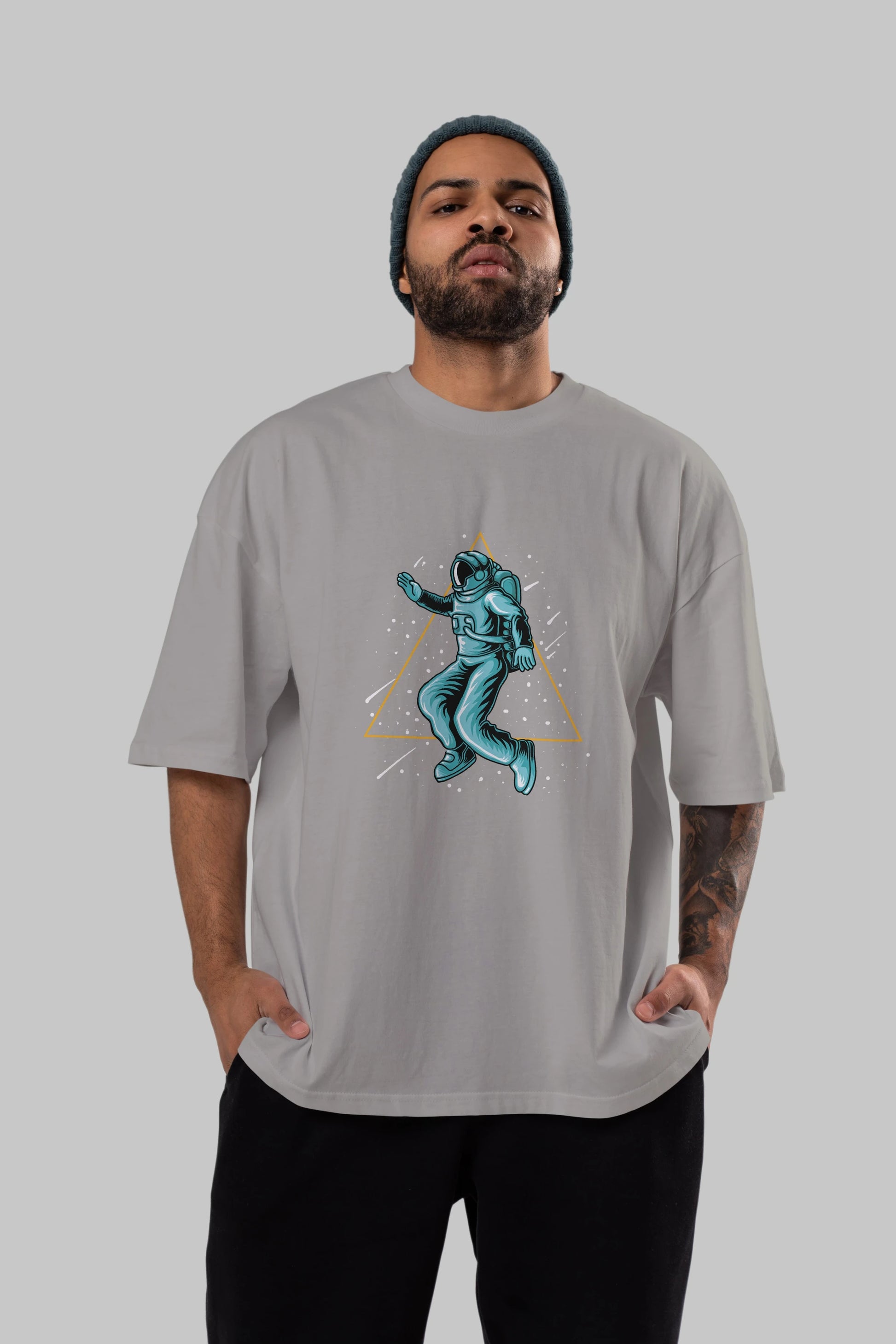 Astronaut Starry Triangle Ön Baskılı Oversize t-shirt Erkek Kadın Unisex