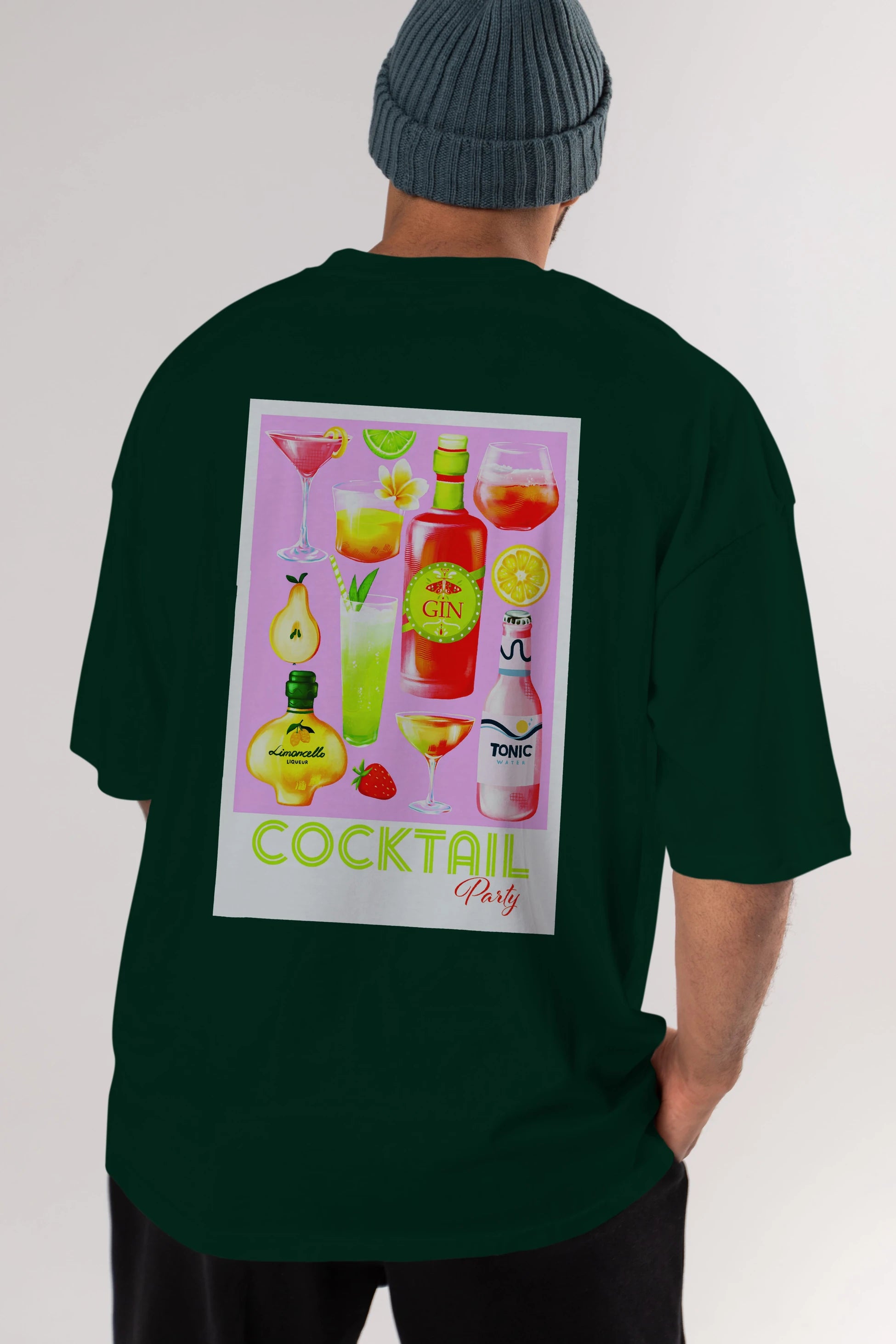 Cocktail Party Arka Baskılı Oversize t-shirt Erkek Kadın Unisex %100 Pamuk Bisiklet Yaka tişort