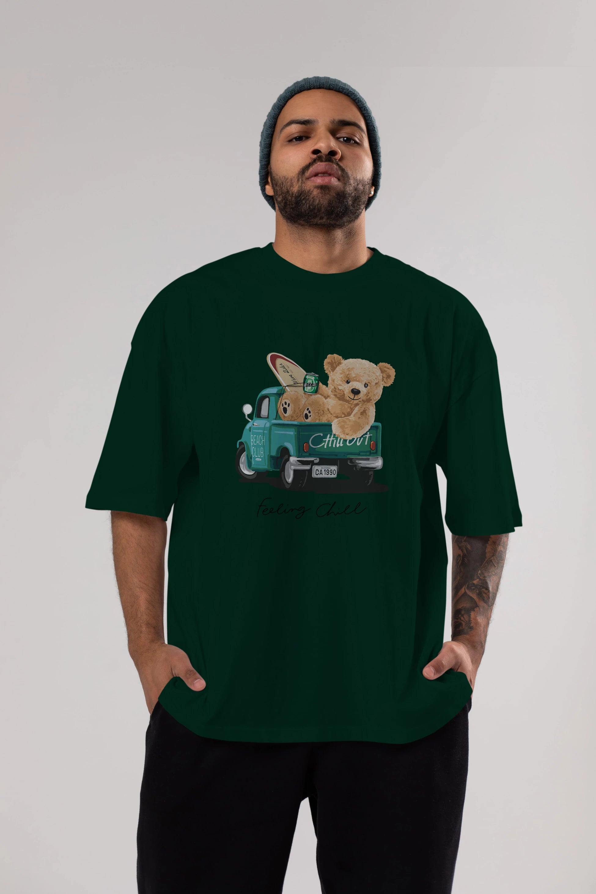 Teddy Bear Chill Out Ön Baskılı Oversize t-shirt Erkek Kadın Unisex %100 Pamuk