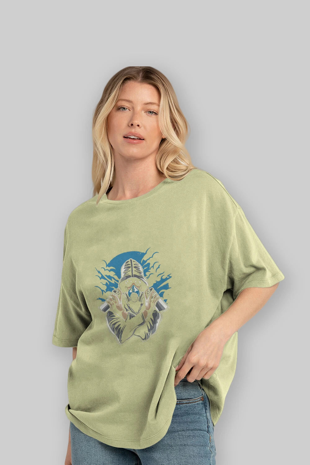 Graffiti Gasmask Ön Baskılı Oversize t-shirt Erkek Kadın Unisex %100 Pamuk tişort