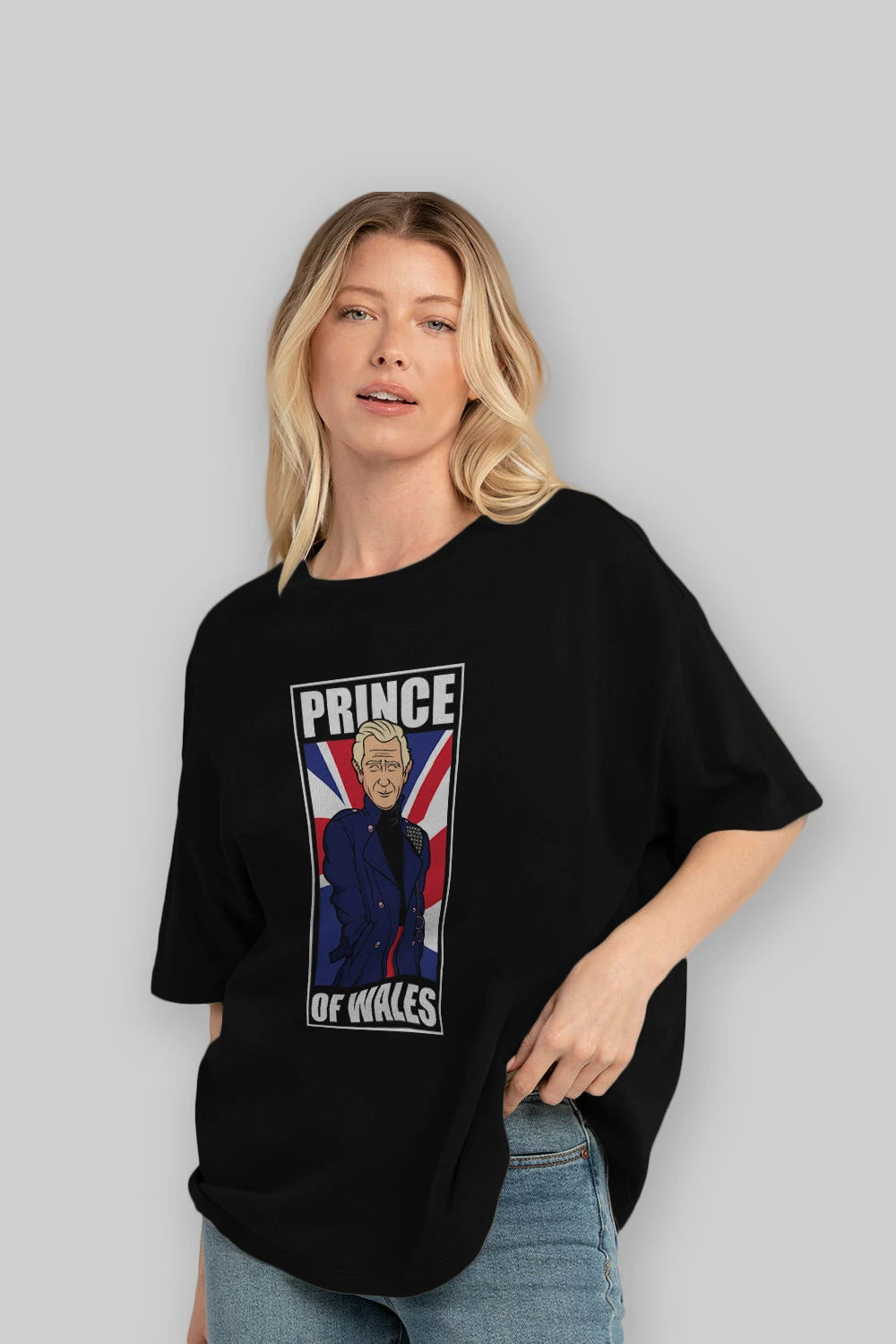 Prince Charles Ön Baskılı Oversize t-shirt Erkek Kadın Unisex %100 Pamuk tişort