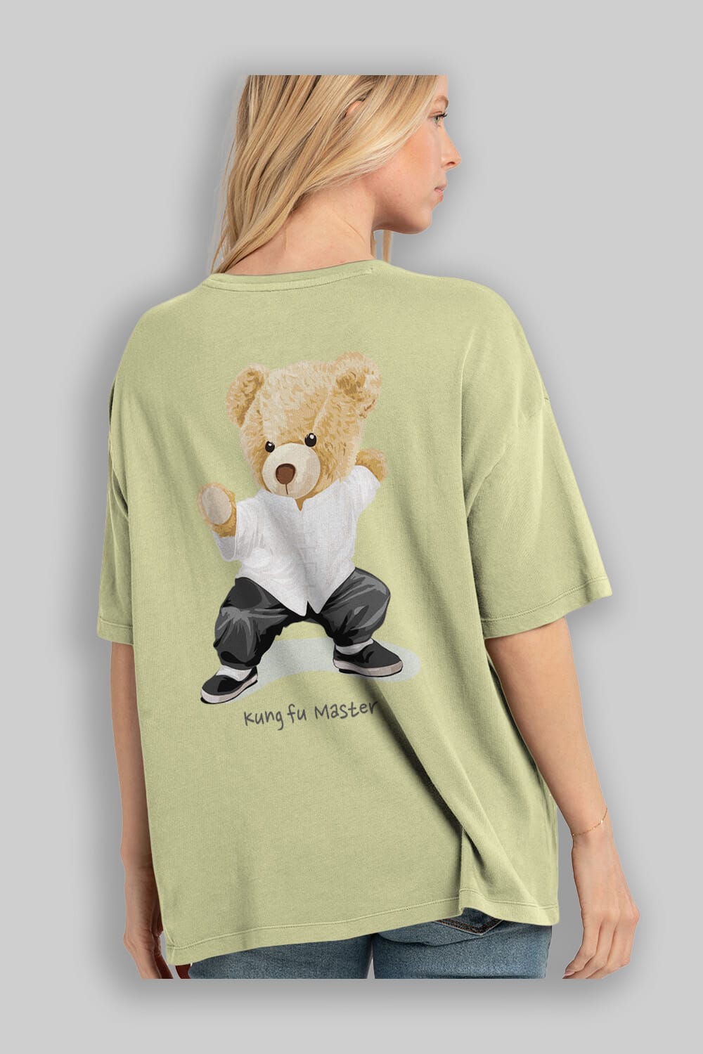 Teddy Bear Kung Fu Master Arka Baskılı Oversize t-shirt Erkek Kadın Unisex %100 Pamuk