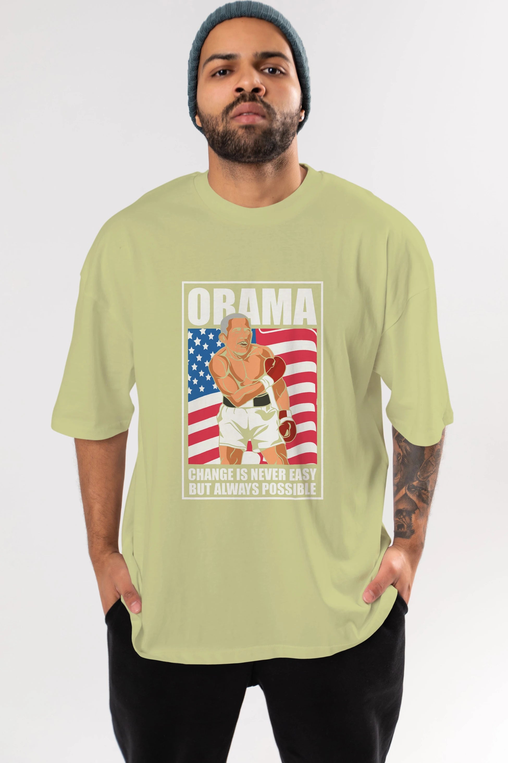 Obama Ön Baskılı Oversize t-shirt Erkek Kadın Unisex %100 Pamuk tişort
