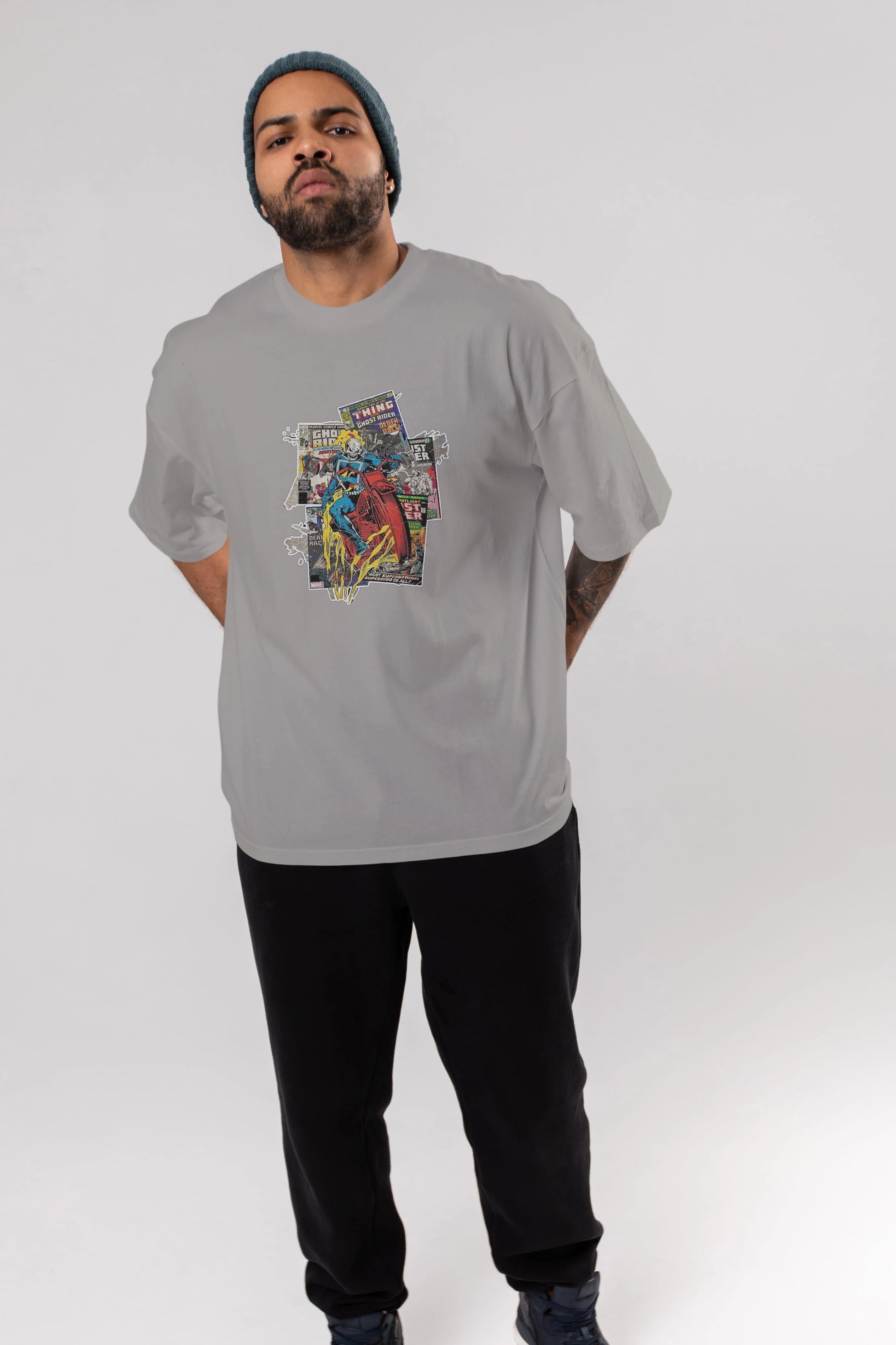 Ghost Rider Ön Baskılı Oversize t-shirt Erkek Kadın Unisex %100 Pamuk Bisiklet Yaka tişort