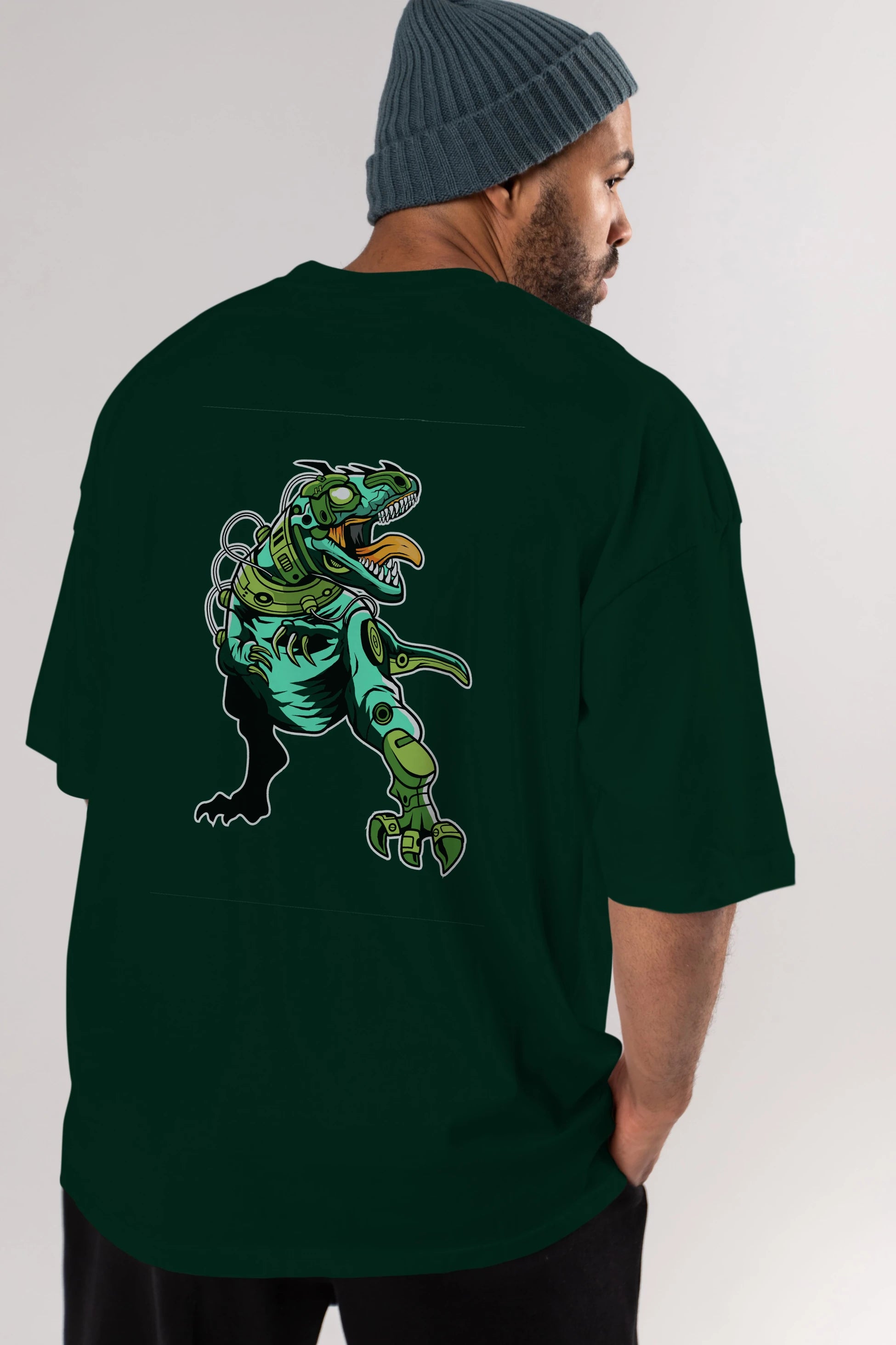 Trex Robot Arka Baskılı Oversize t-shirt Erkek Kadın Unisex %100 Pamuk tişort