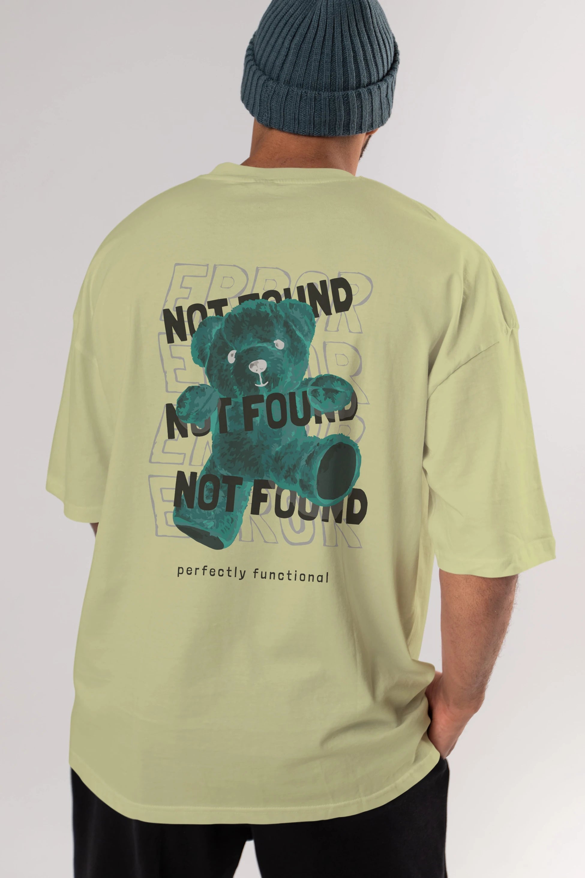 Error Not Found Bear Arka Baskılı Oversize t-shirt Erkek Kadın Unisex