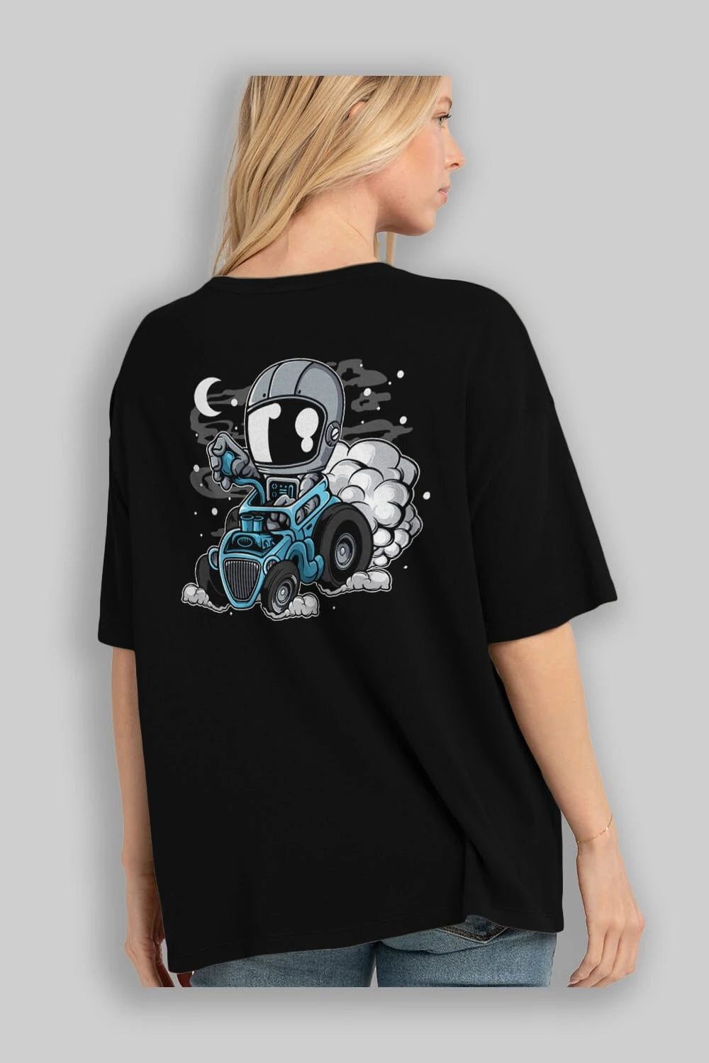 Astronaut Hotrod Arka Baskılı Oversize t-shirt Erkek Kadın Unisex